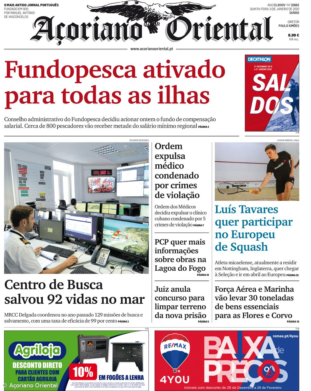 "Fundopesca ativado para todas as ilhas" é a manchete do Açoriano Oriental – Imagem 1