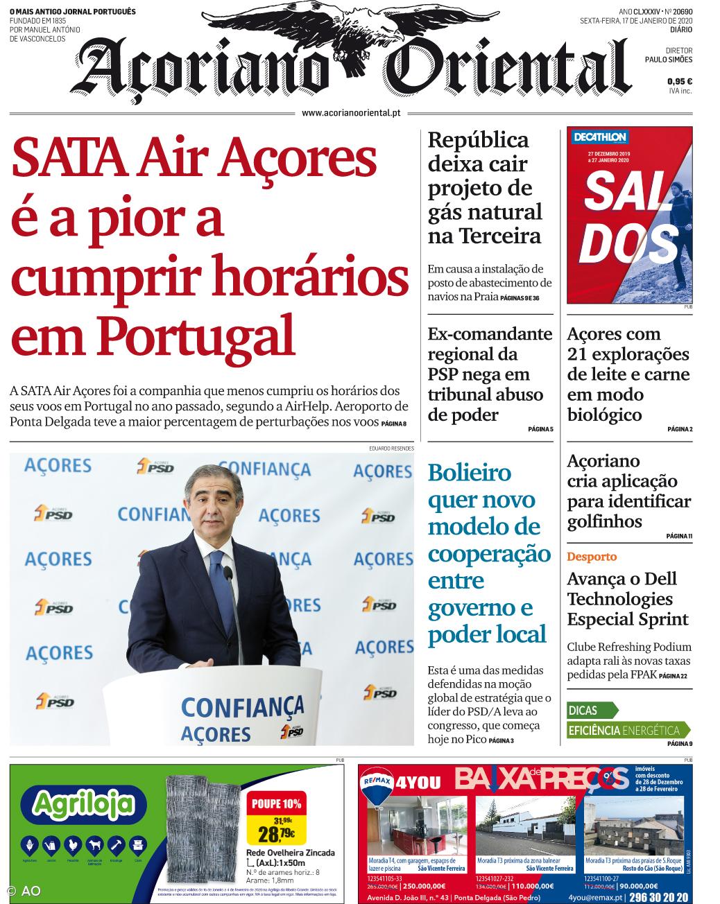 "SATA Air Açores é a pior a cumprir horários em Portugal" é a manchete do Açoriano Oriental – Imagem 1