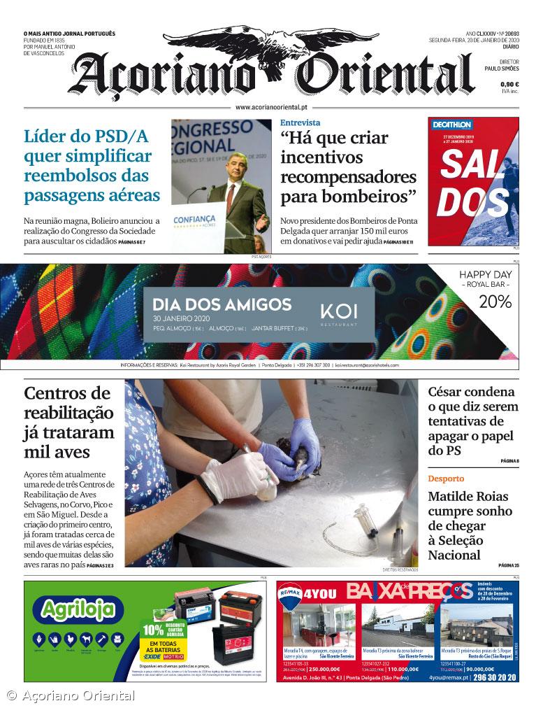 "Líder do PSD/A quer simplificar reembolsos das passagens aéreas" é a manchete do Açoriano Oriental – Imagem 1