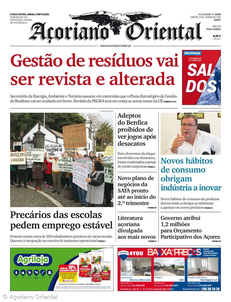 "Gestão de resíduos vai ser revista e alterada" é a manchete do Açoriano Oriental – Imagem 1