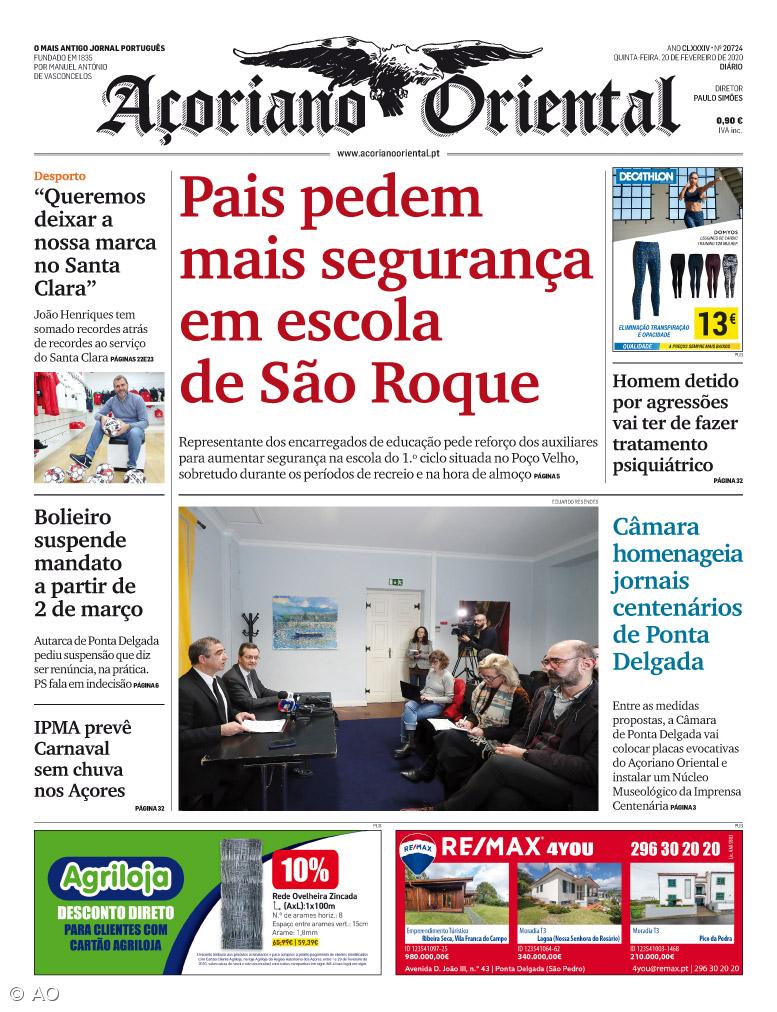 "Pais pedem mais segurança em escola de São Roque" é a manchete do Açoriano Oriental – Imagem 1