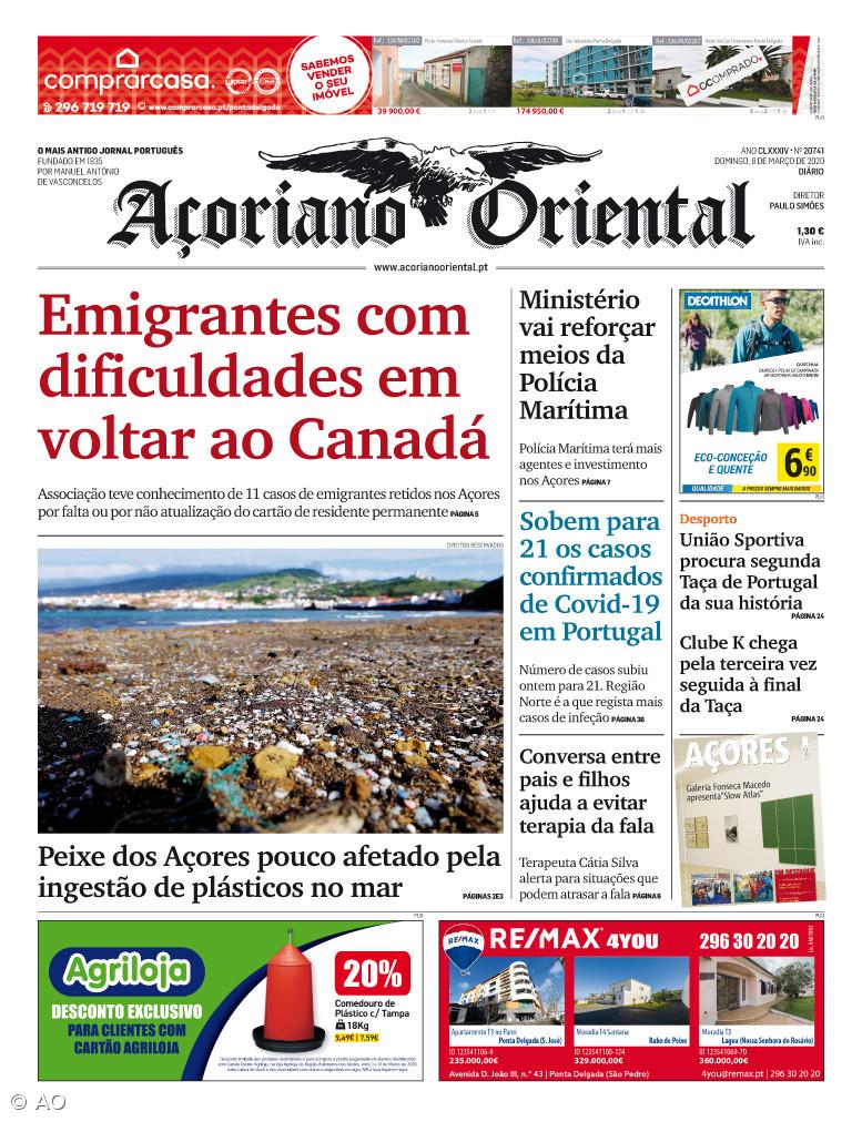 "Emigrantes com dificuldades em voltar ao Canadá" é a manchete do Açoriano Oriental – Imagem 1