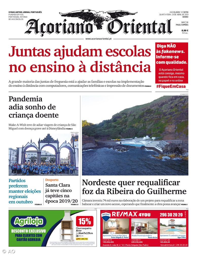 "Juntas ajudam escolas no ensino à distância" é a manchete do Açoriano Oriental – Imagem 1
