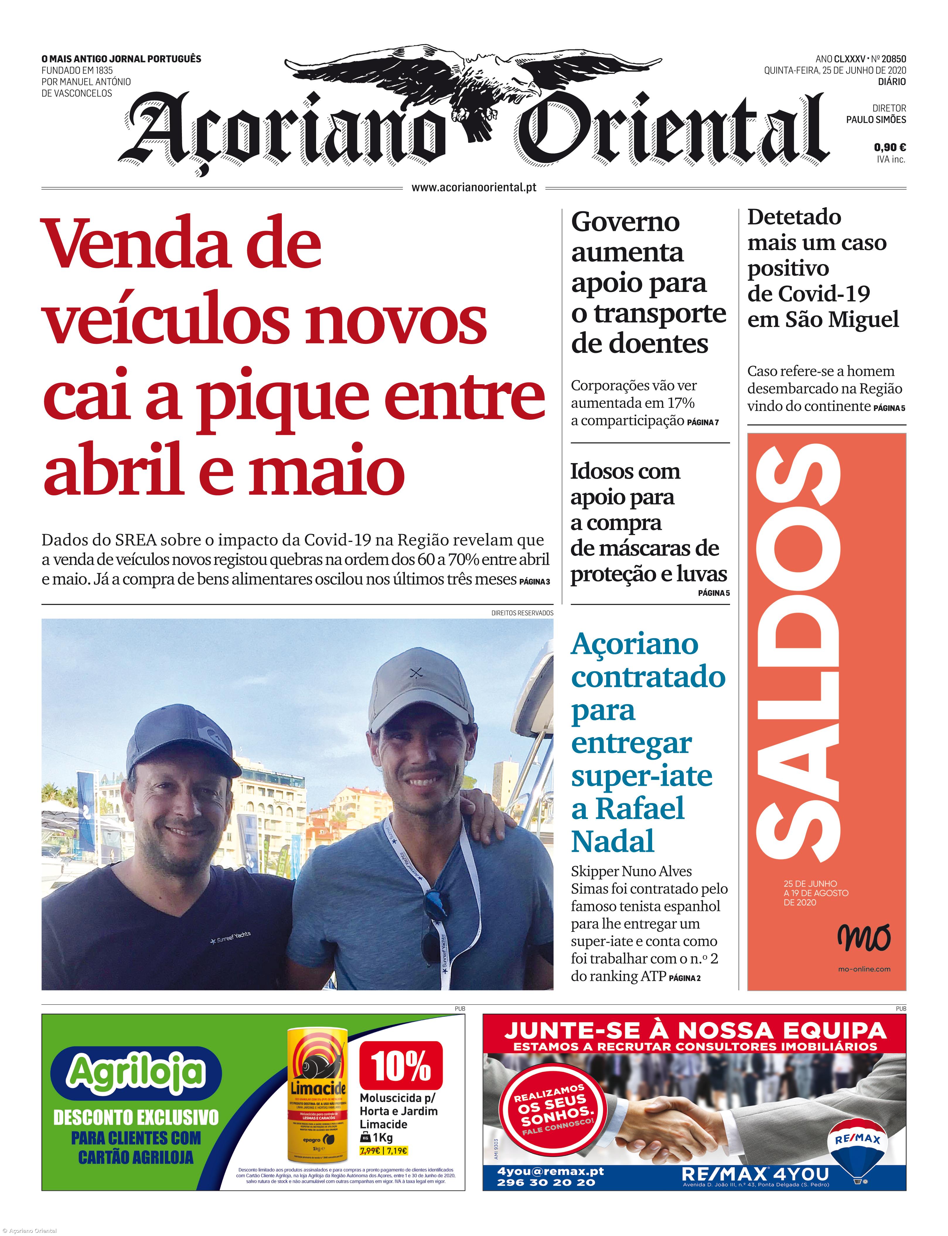 "Venda de veículos novos cai a pique entre abril e maio" é a manchete do Açoriano Oriental – Imagem 1