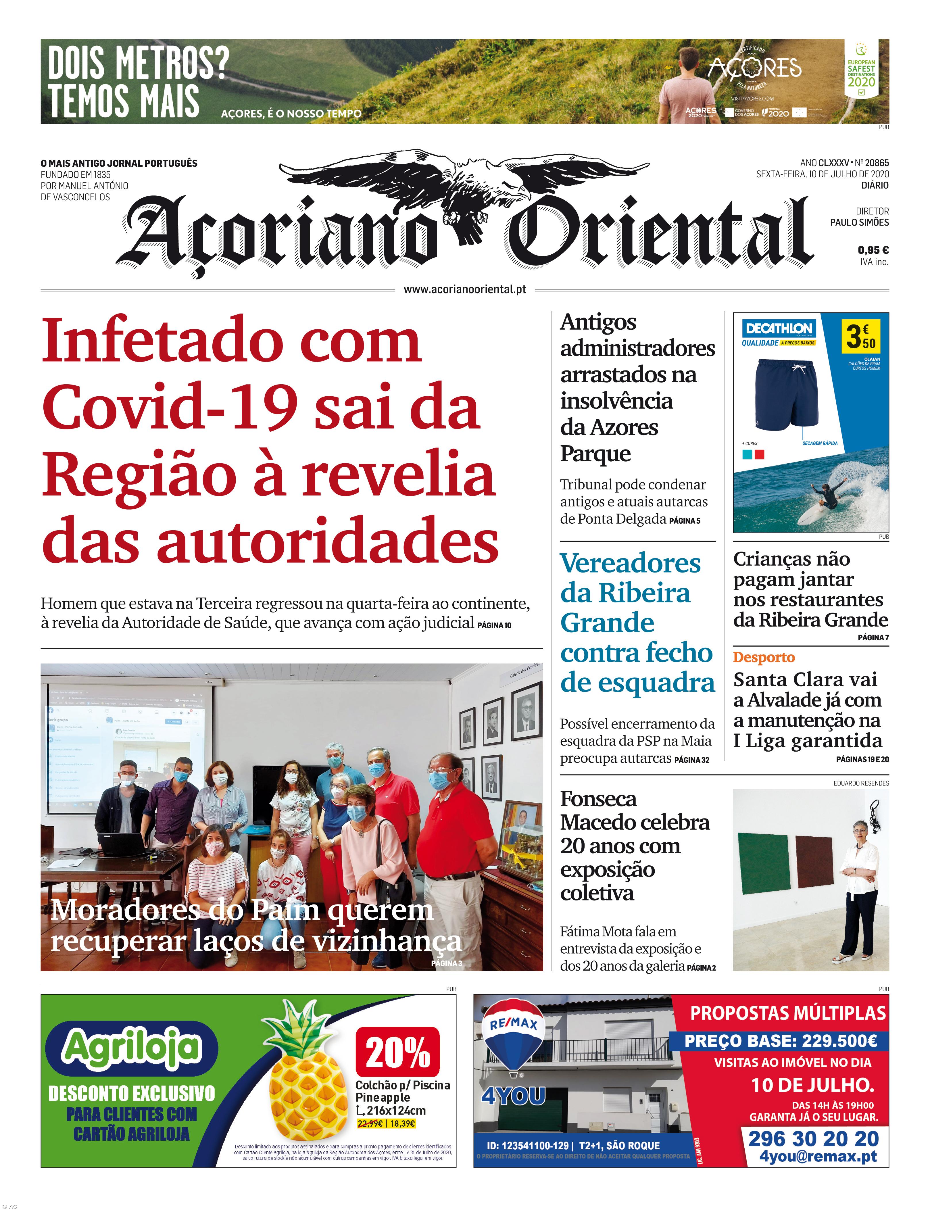 "Infetado com Covid-19 sai da Região à revelia das autoridades" é a manchete do Açoriano Oriental – Imagem 1