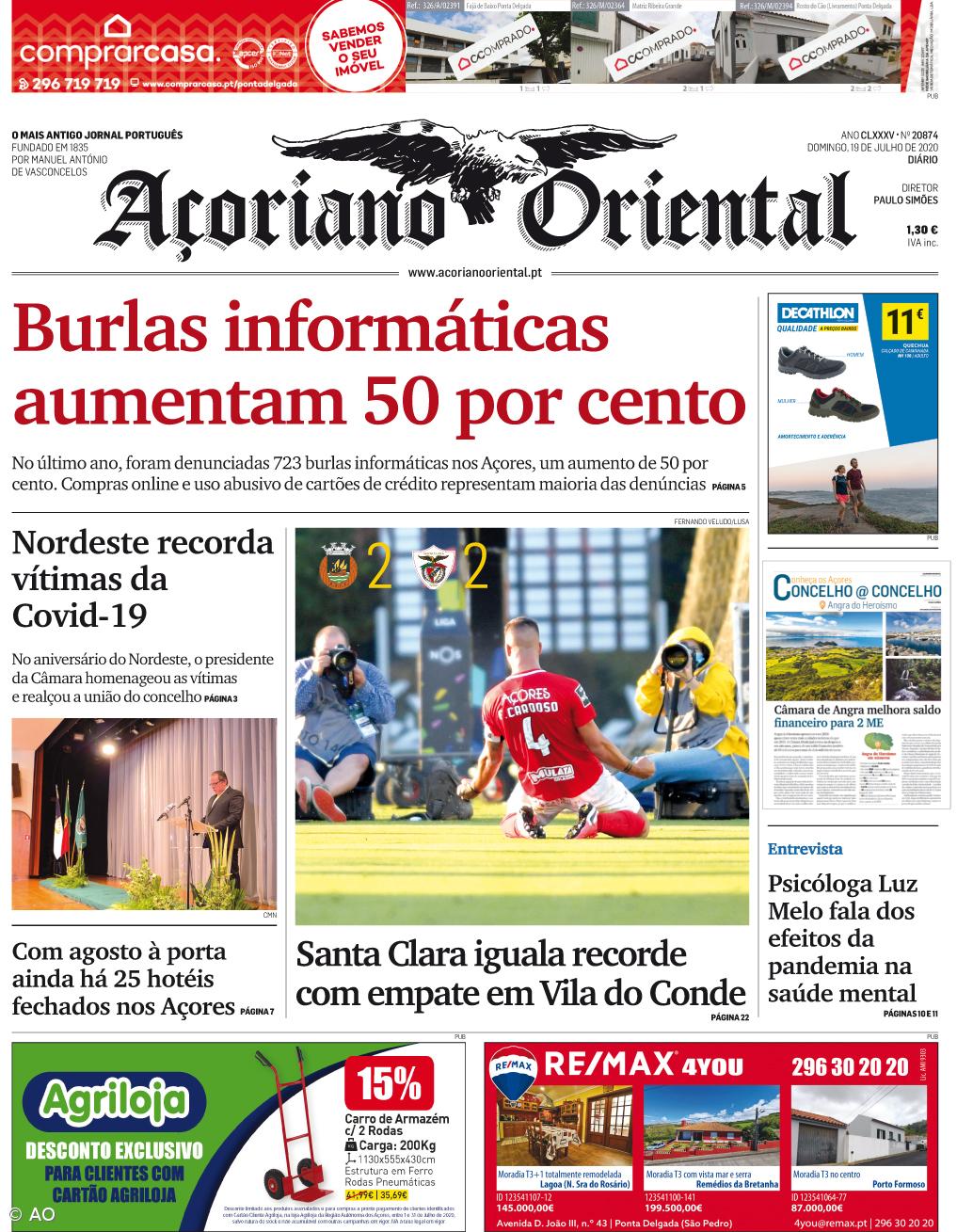 "Burlas informáticas aumentam 50 por cento" é a manchete do Açoriano Oriental – Imagem 1