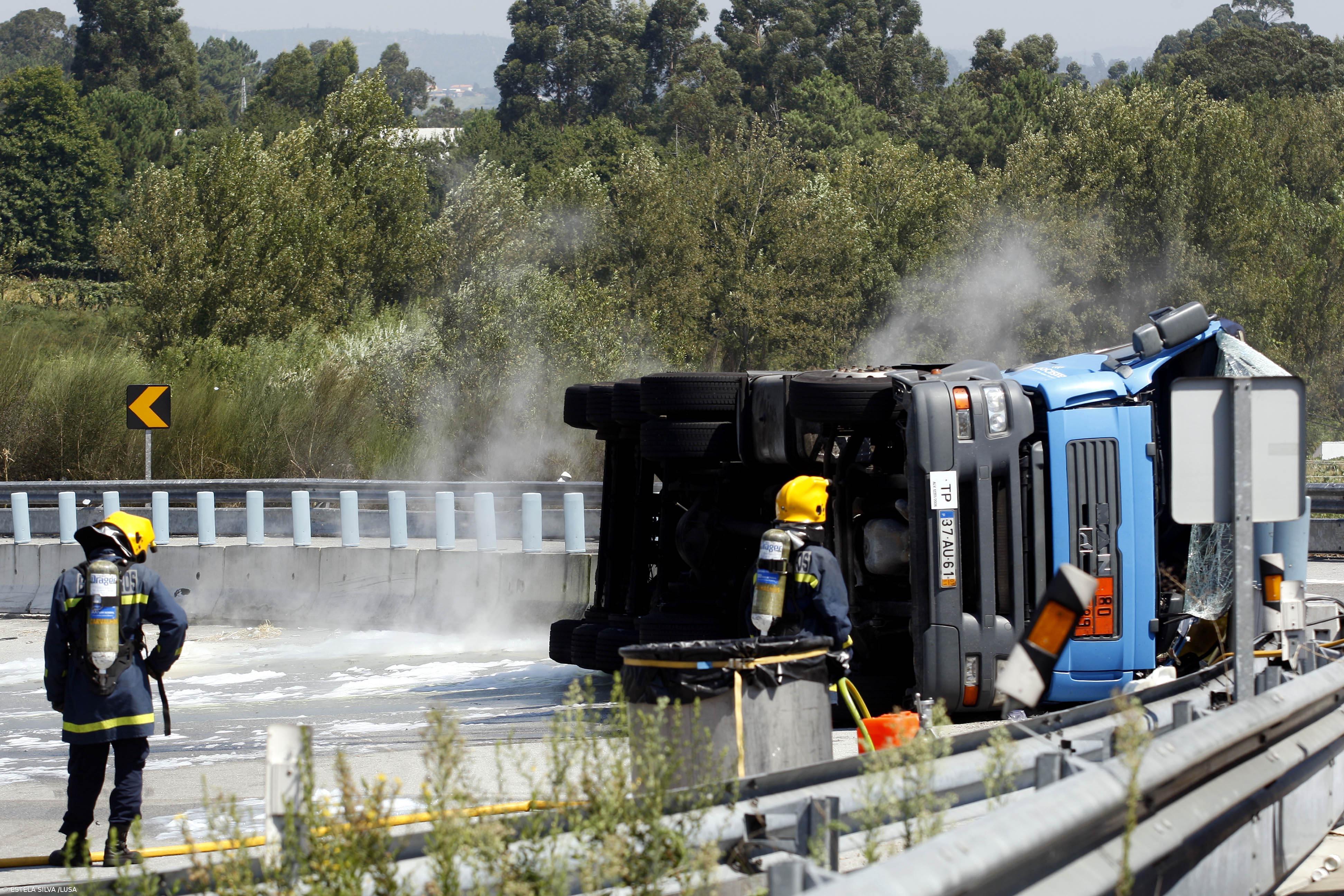 Despiste de camião e derrame de ácido clorídrico leva a corte de estrada – Imagem 1