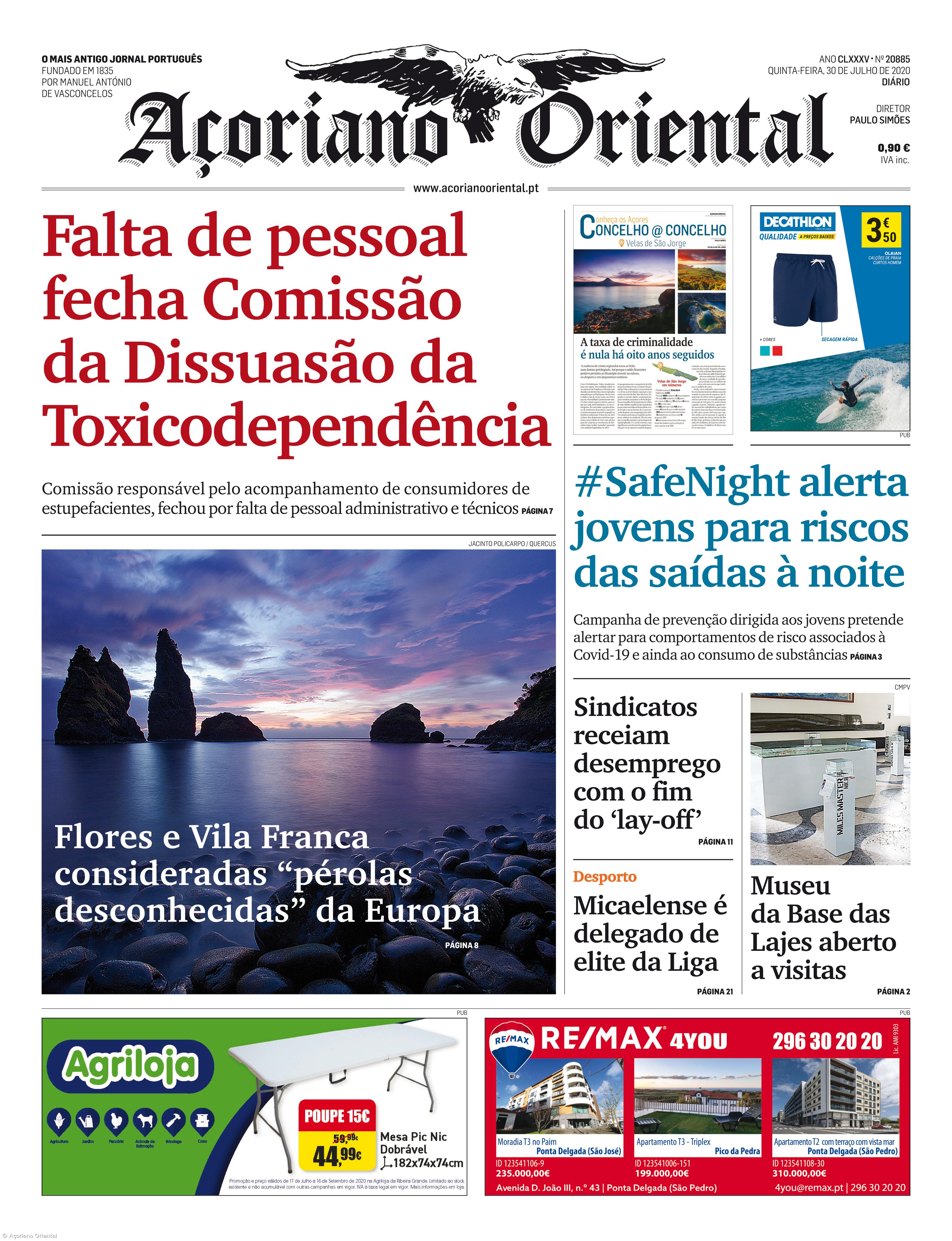 "Falta de pessoal fecha Comissão da Dissuasão da Toxicodependência" é a manchete do Açoriano Oriental – Imagem 1