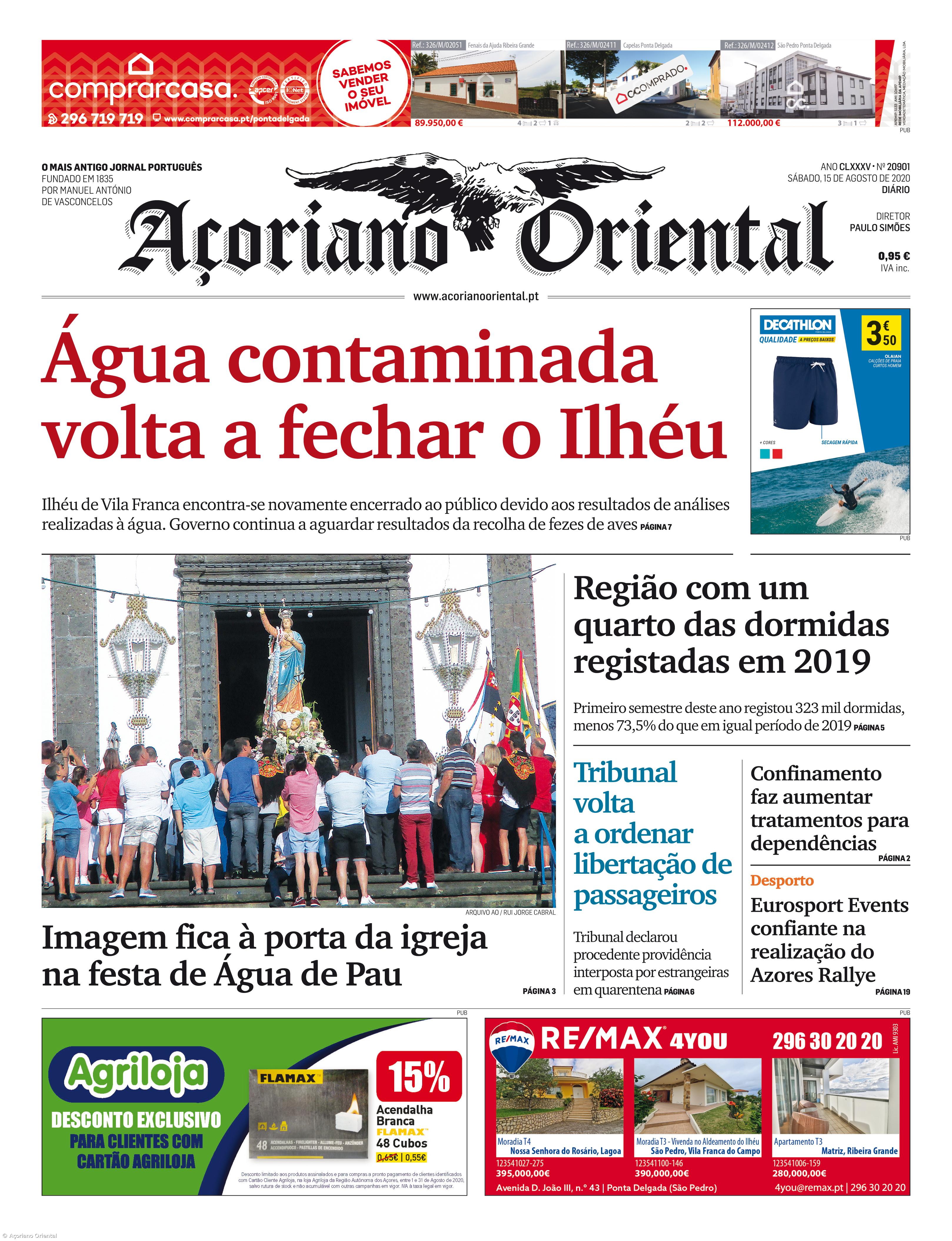 "Água contaminada volta a fechar o Ilhéu" é a manchete do Açoriano Oriental – Imagem 1