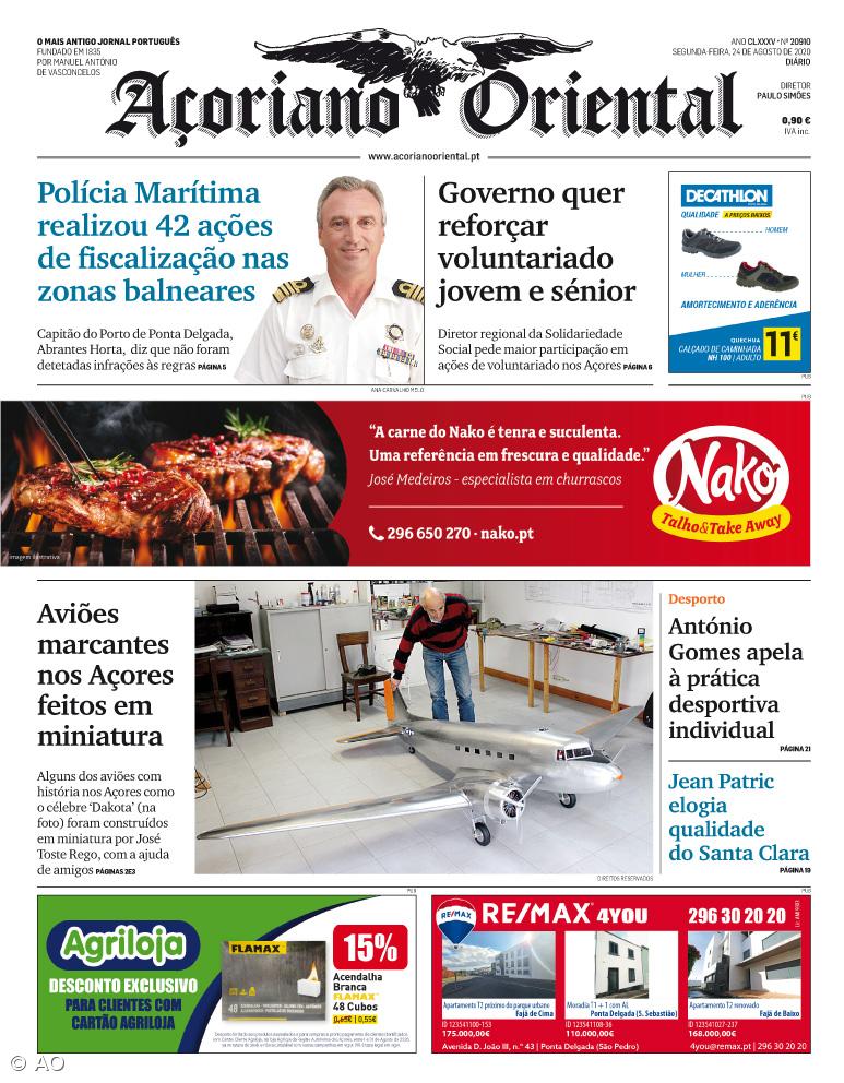 "Polícia Marítima realizou 42 ações de fiscalização nas zonas balneares" é a manchete do Açoriano Oriental – Imagem 1