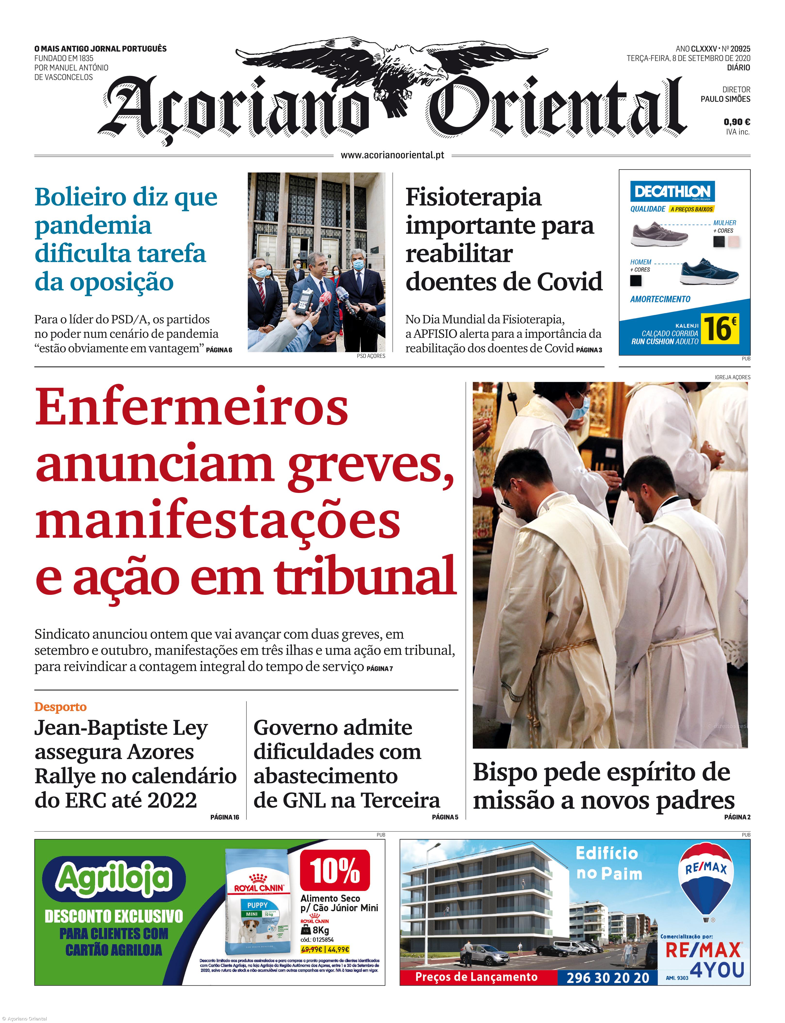 "Enfermeiros anunciam greves, manifestações e ação em tribunal" é a manchete do Açoriano Oriental – Imagem 1