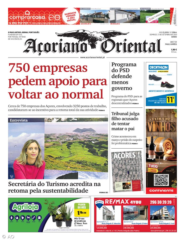 "750 empresas pedem apoio para voltar ao normal" é a manchete do Açoriano Oriental – Imagem 1