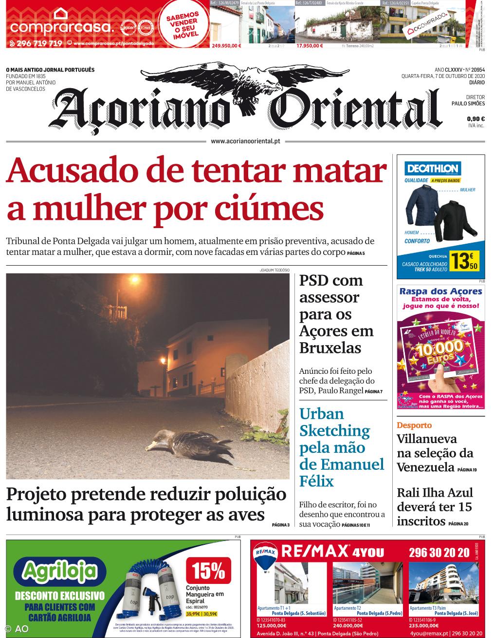 "Acusado de tentar matar a mulher por ciúmes" é a manchete do Açoriano Oriental – Imagem 1