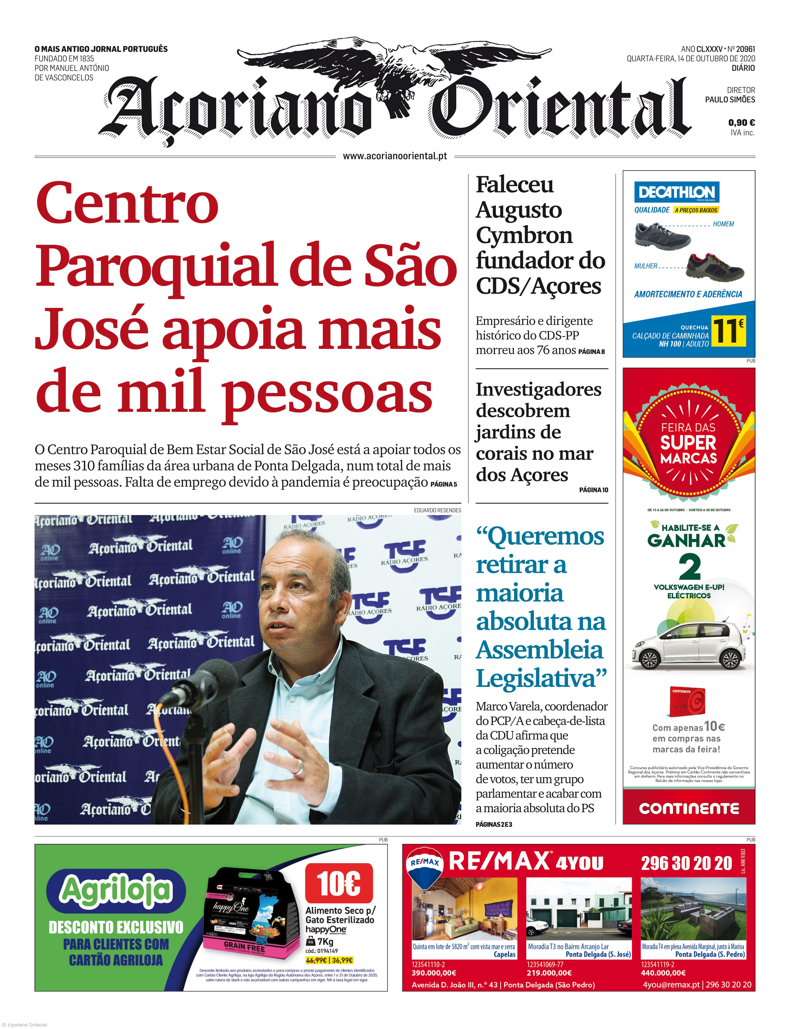 "Centro Paroquial de São José apoia mais de mil pessoas" é a manchete do Açoriano Oriental – Imagem 1