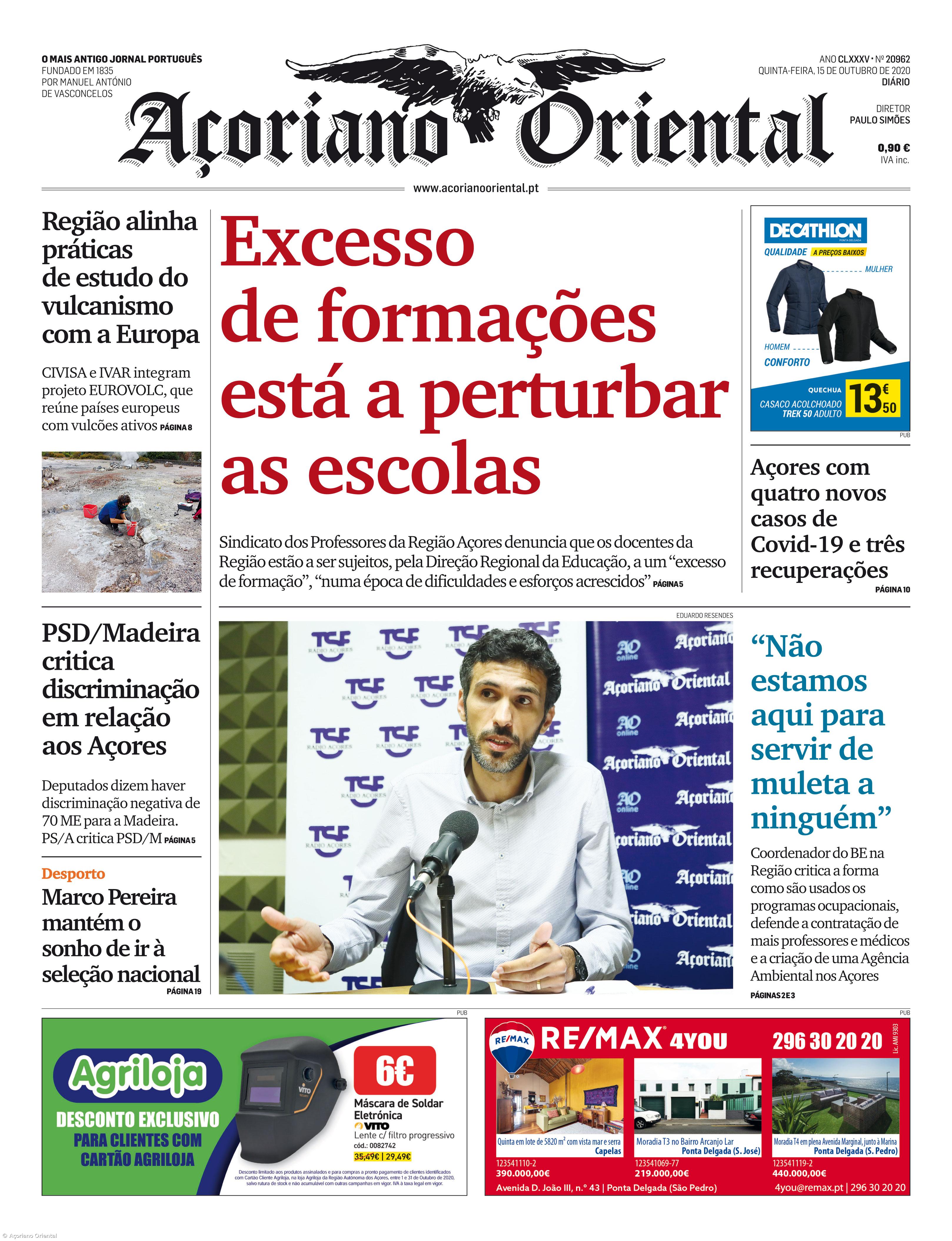 "Excesso de formações está a perturbar as escolas" é a manchete do Açoriano Oriental – Imagem 1