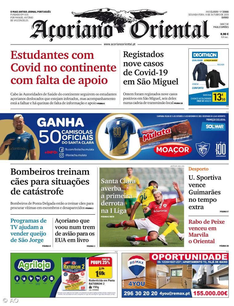 "Estudantes com Covid no continente com falta de apoio" é a manchete do Açoriano Oriental – Imagem 1