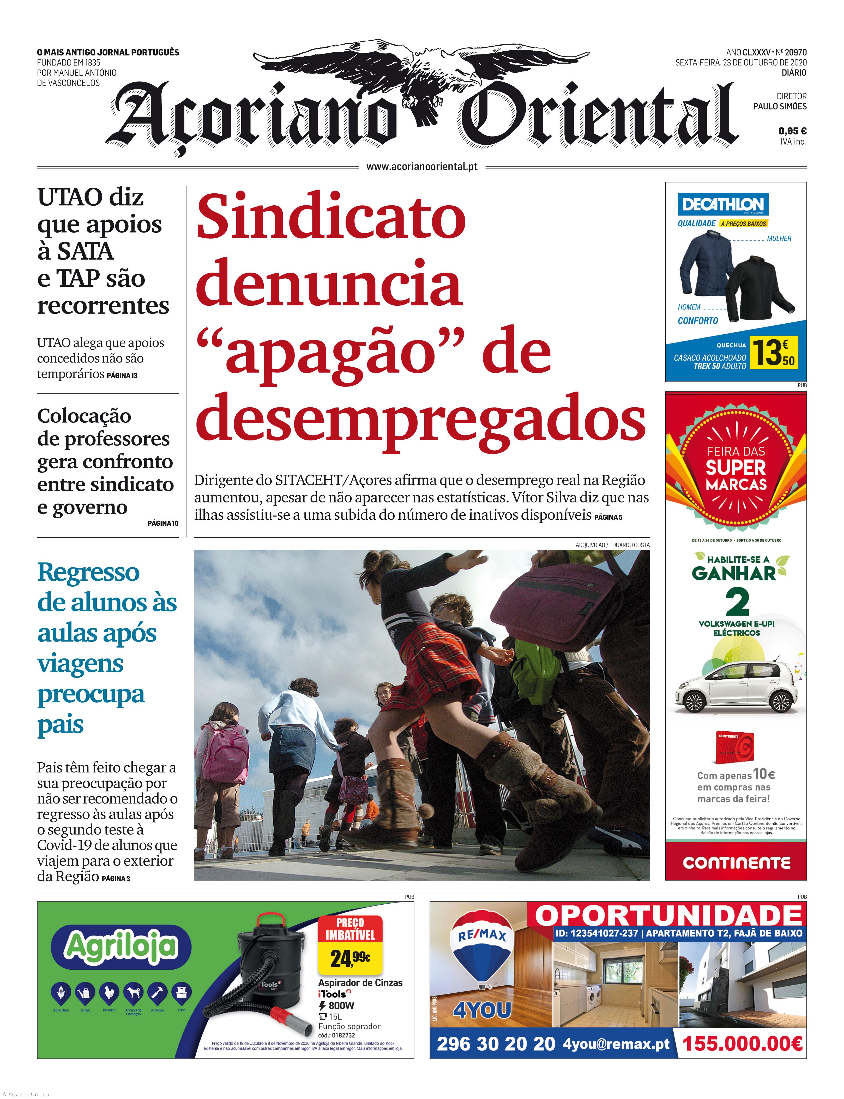 "Sindicato denuncia 'apagão' de desempregados" é a manchete do Açoriano Oriental – Imagem 1