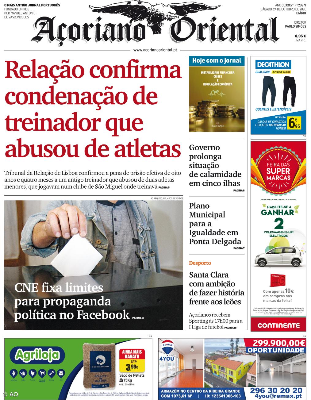 "Relação confirma condenação de treinador que abusou de atletas" é a manchete do Açoriano Oriental – Imagem 1