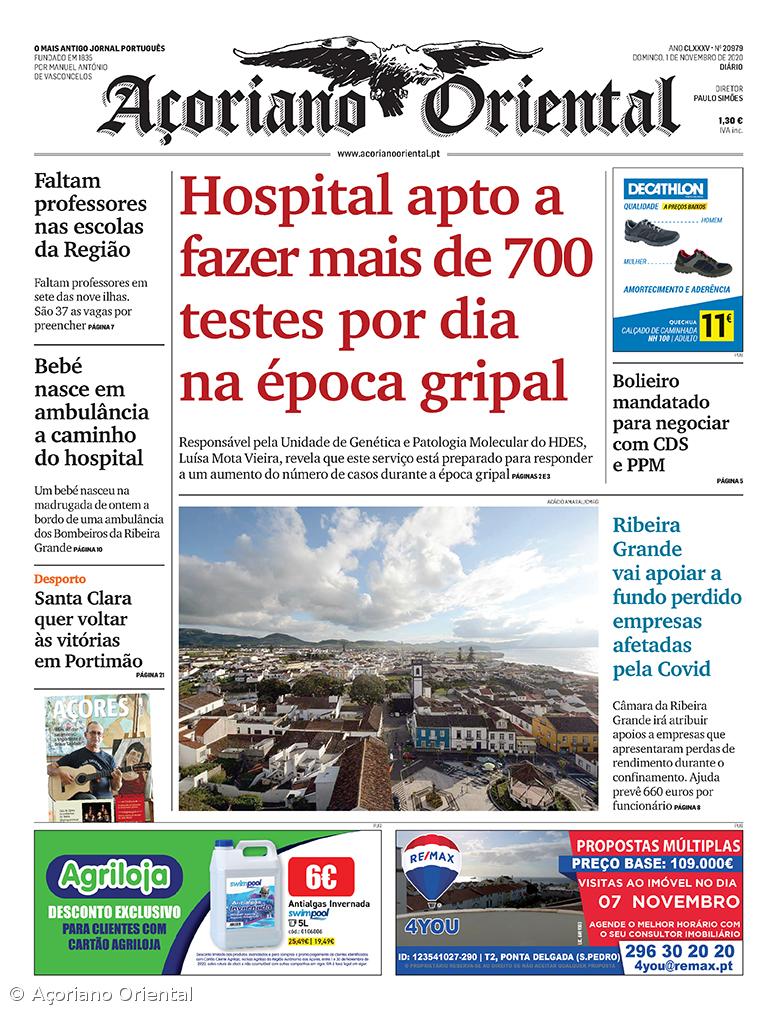 "Hospital apto a fazer mais de 700 testes por dia na época gripal" é a manchete do Açoriano Oriental – Imagem 1