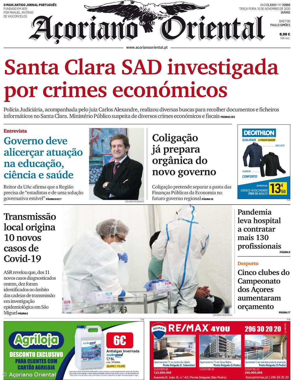 "Santa Clara SAD investigada por crimes económicos" é a manchete do Açoriano Oriental – Imagem 1