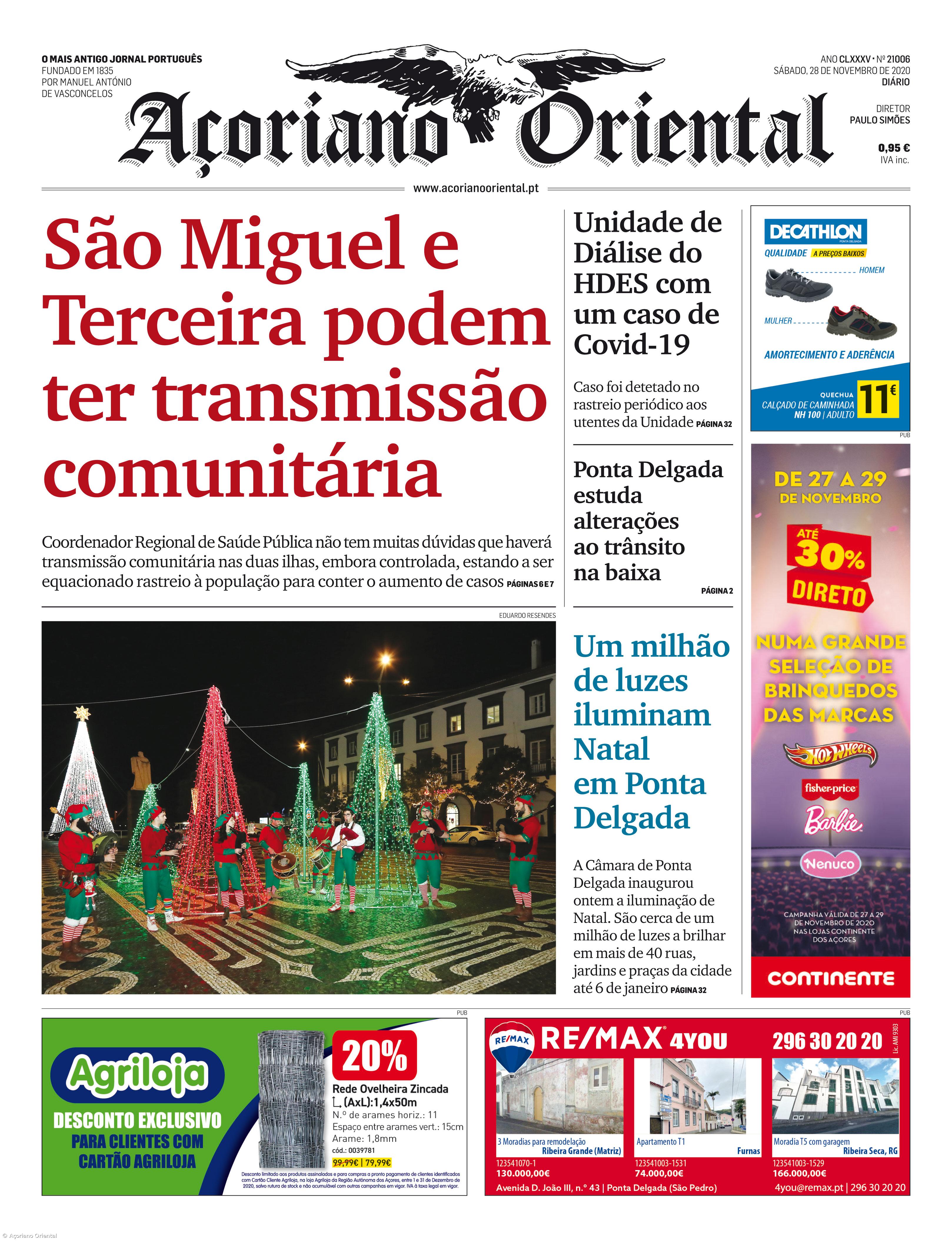 "São Miguel e Terceira podem ter transmissão comunitária" é a manchete do Açoriano Oriental – Imagem 1