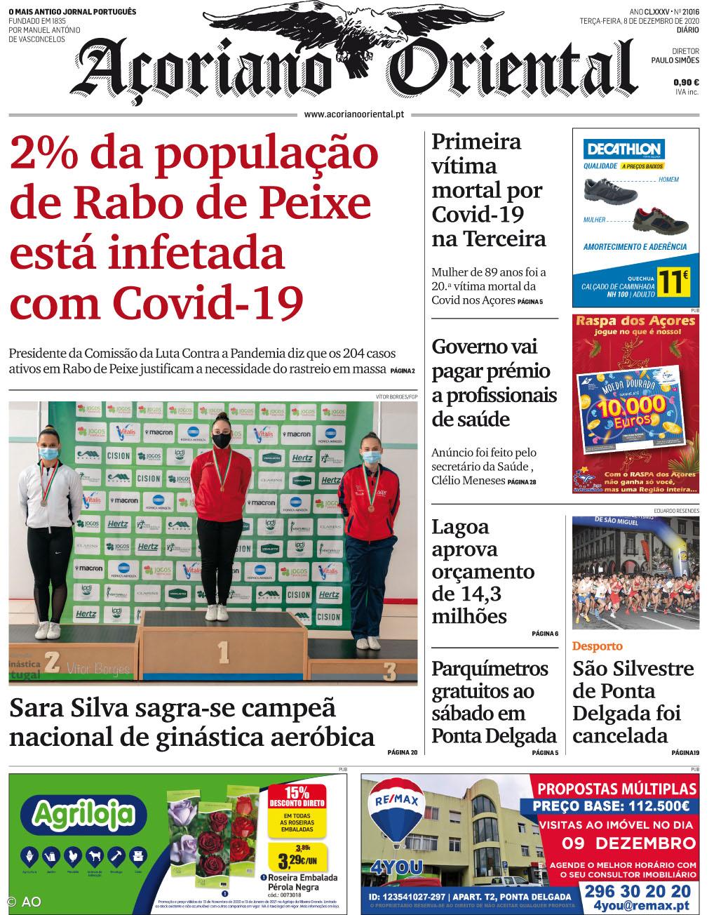 "2% da população de Rabo de Peixe está infetada com Covid-19" é a manchete do Açoriano Oriental – Imagem 1