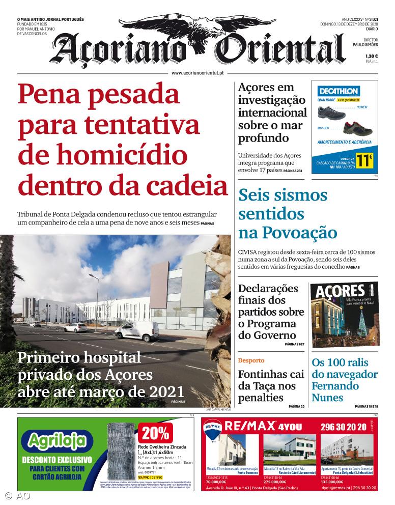 "Pena pesada para tentativa de homicídio dentro da cadeia" é a manchete do Açoriano Oriental – Imagem 1