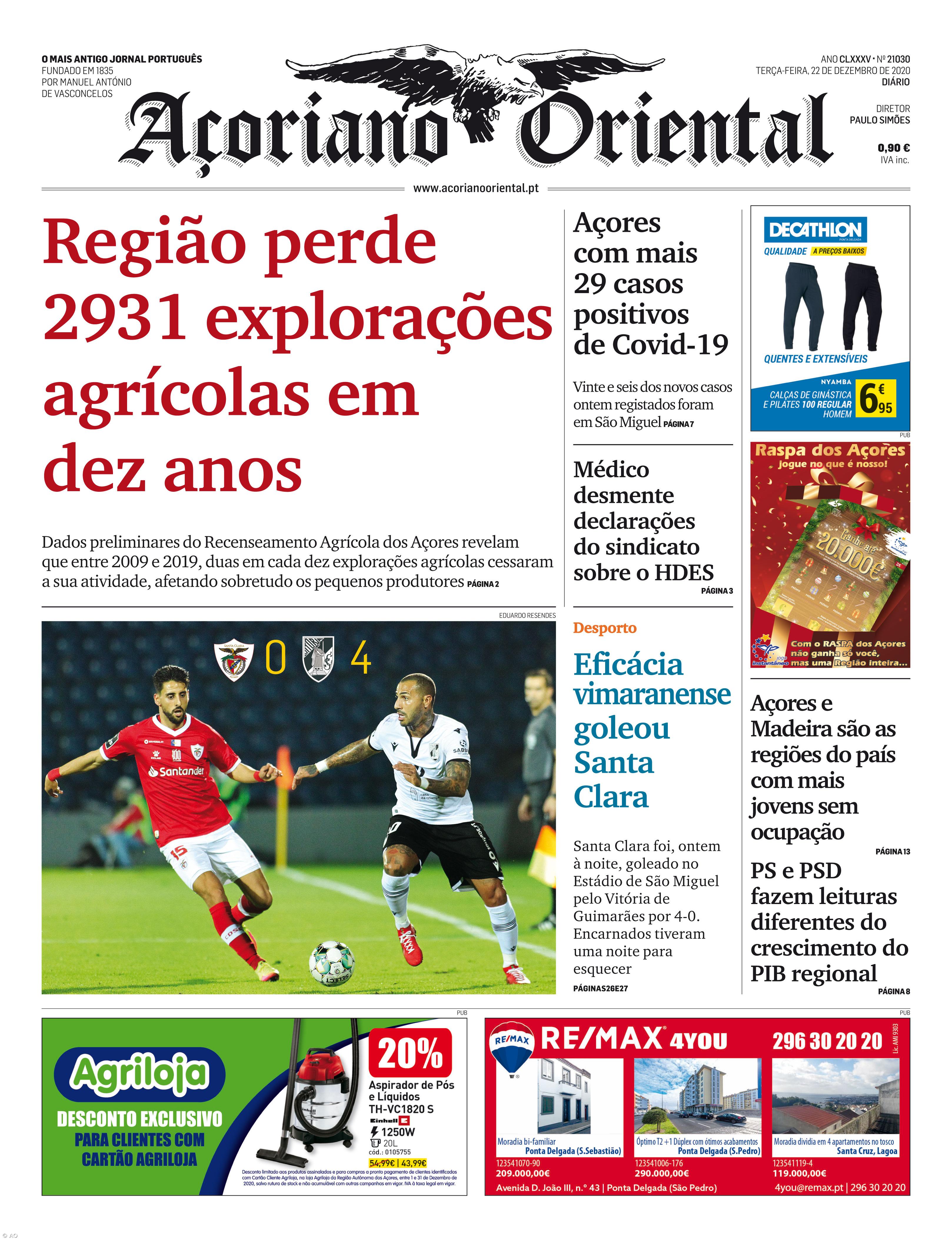 "Região perde 2931 explorações agrícolas em dez anos" é a manchete do Açoriano Oriental – Imagem 1