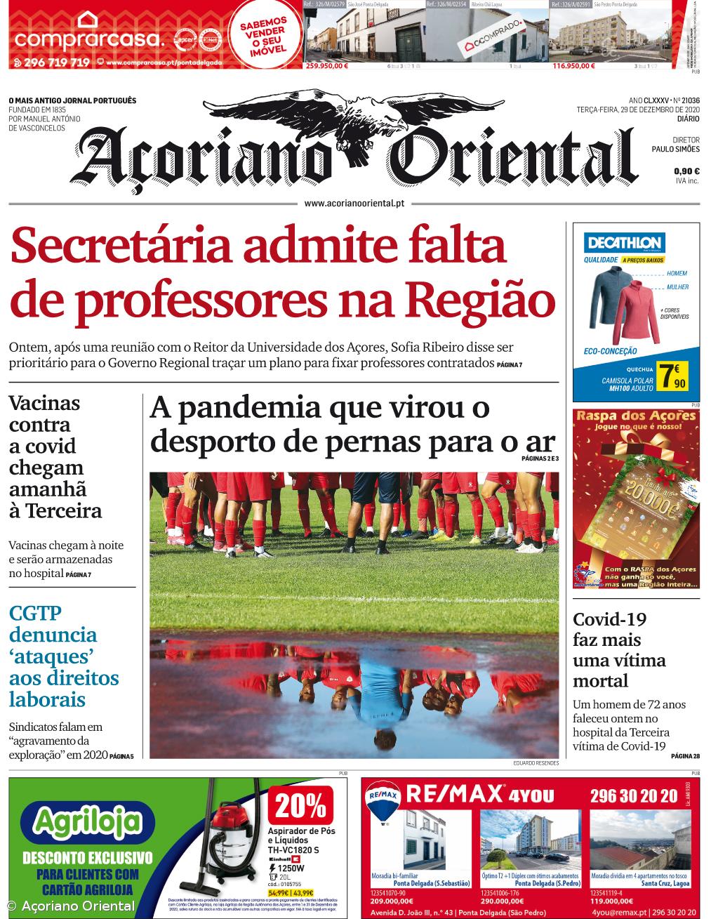 "Secretária admite falta de professores na Região" é a manchete do Açoriano Oriental – Imagem 1