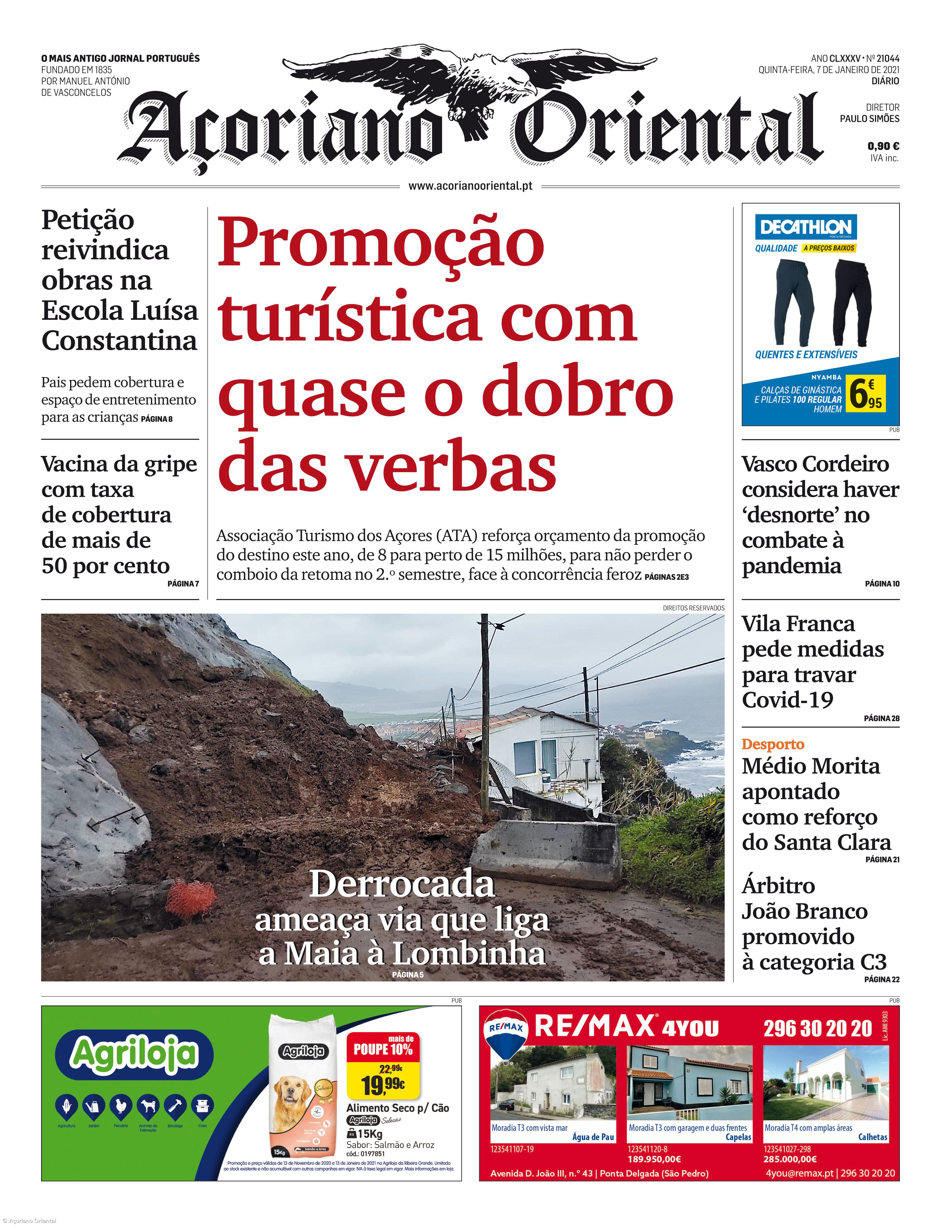 "Promoção turística com quase o dobro das verbas" é a manchete do Açoriano Oriental – Imagem 1