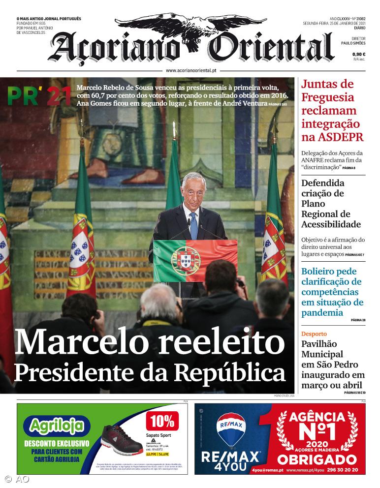 "Marcelo reeleito Presidente da República" é a manchete do Açoriano Oriental – Imagem 1