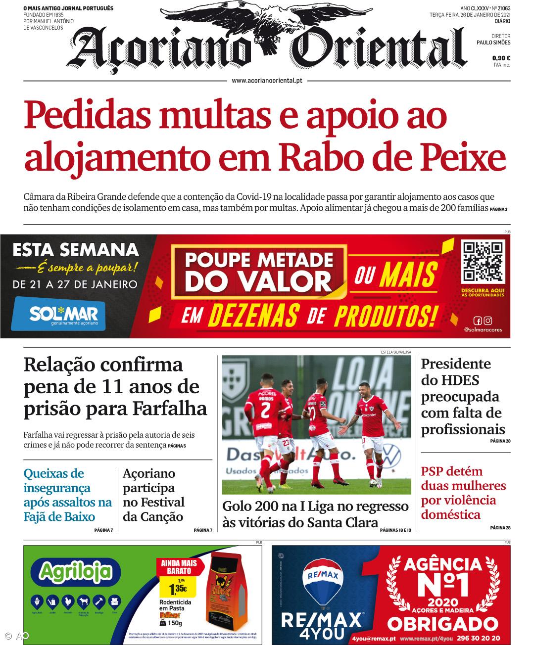 "Pedidas multas e apoio ao alojamento em Rabo de Peixe" é a manchete do Açoriano Oriental – Imagem 1