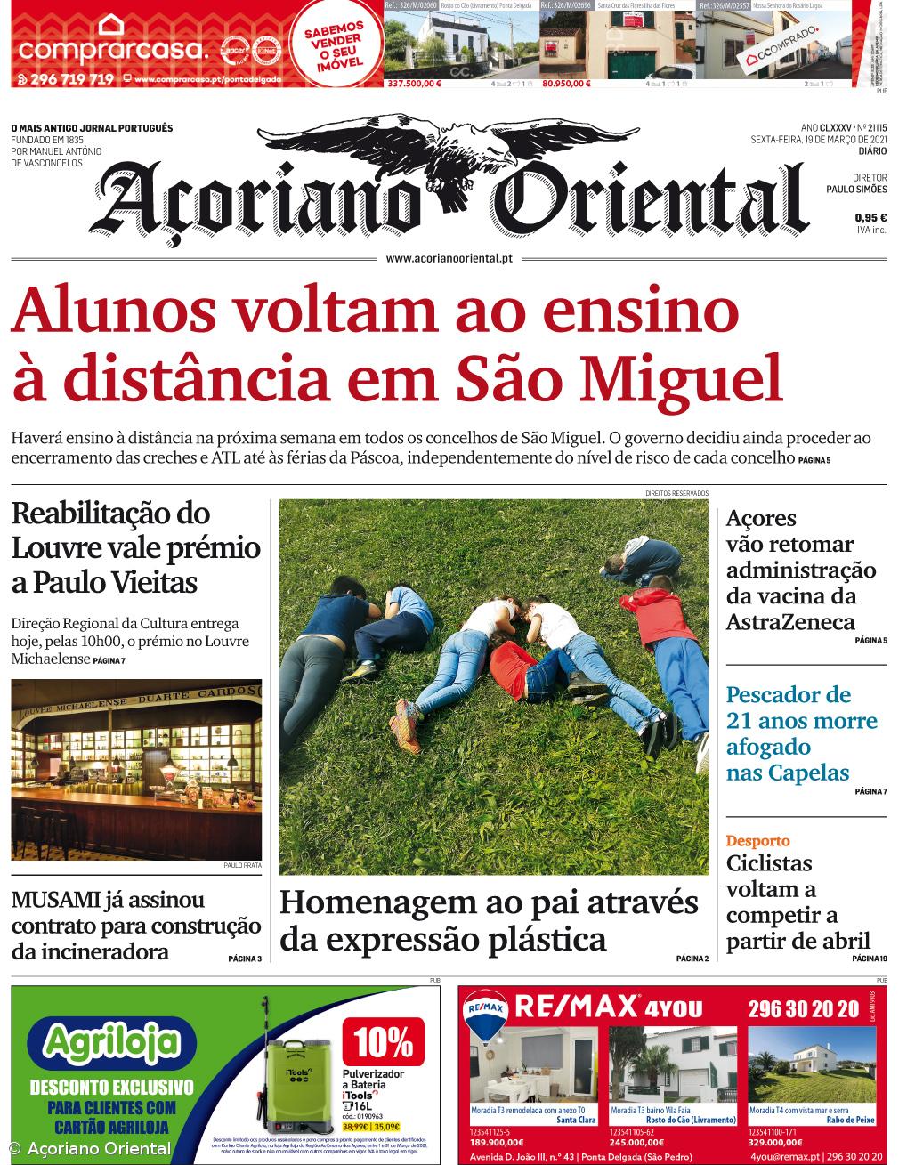 "Alunos voltam ao ensino à distância em São Miguel" é a manchete do Açoriano Oriental – Imagem 1