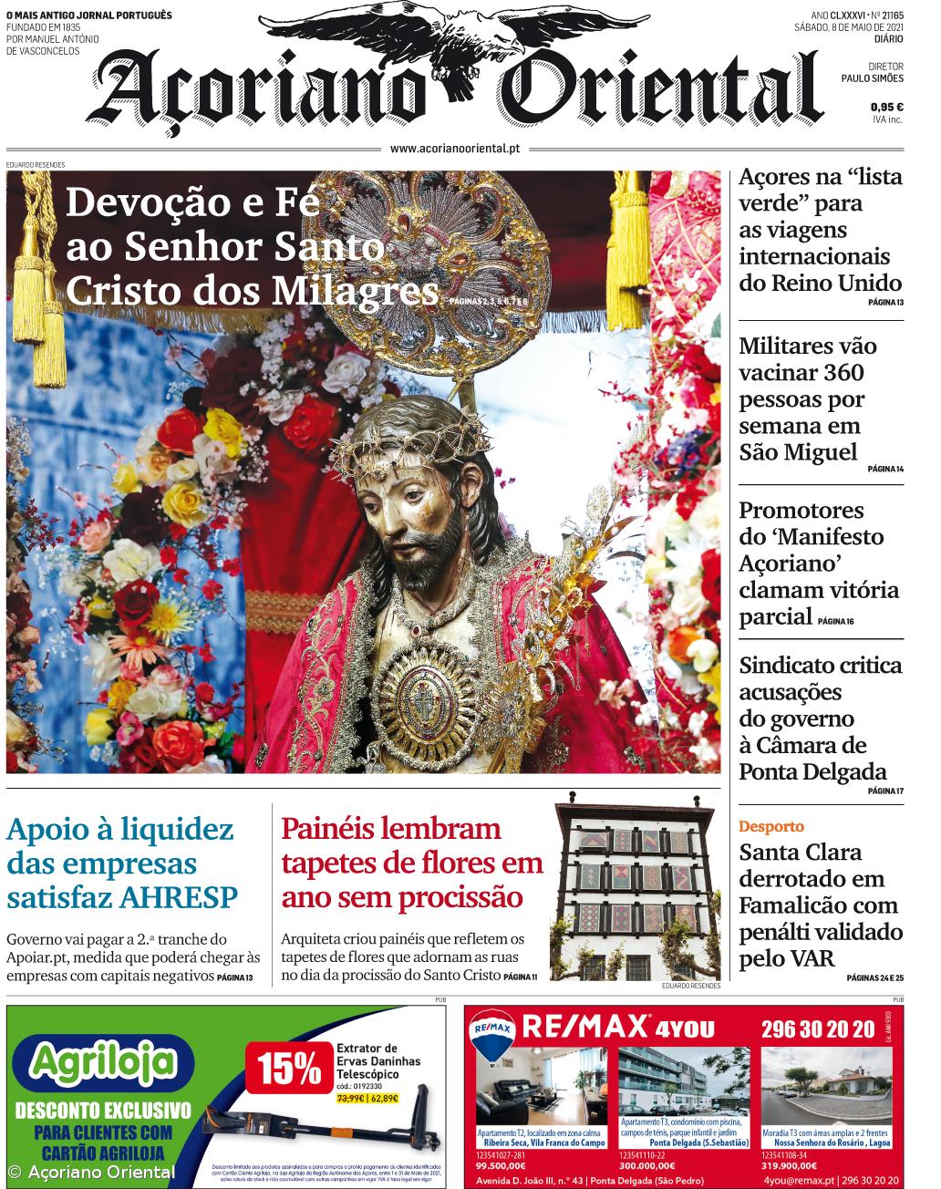 "Devoção e Fé ao Senhor Santo Cristo dos Milagres" é a manchete do Açoriano Oriental – Imagem 1