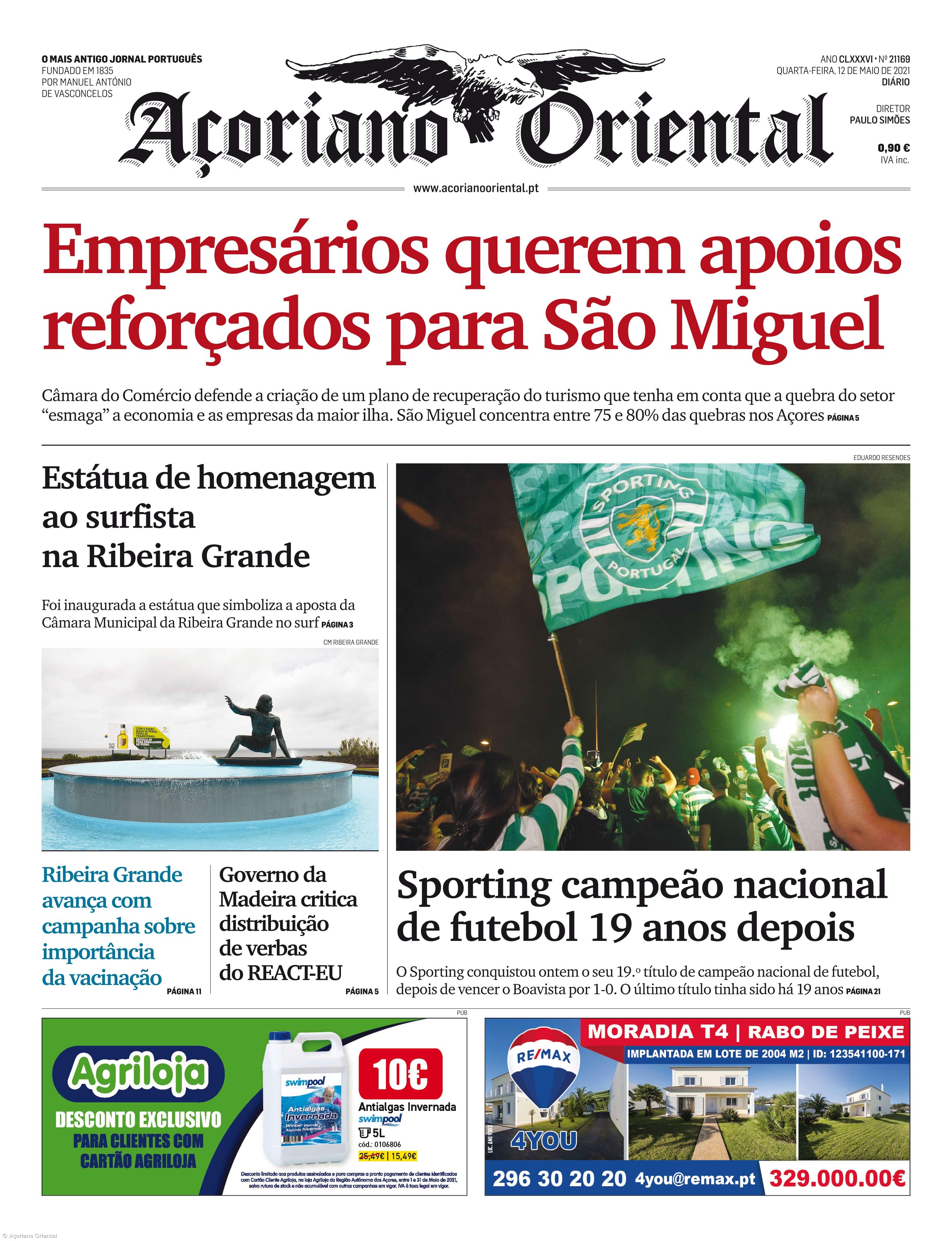 "Empresários querem apoios reforçados para São Miguel" é a manchete do Açoriano Oriental – Imagem 1