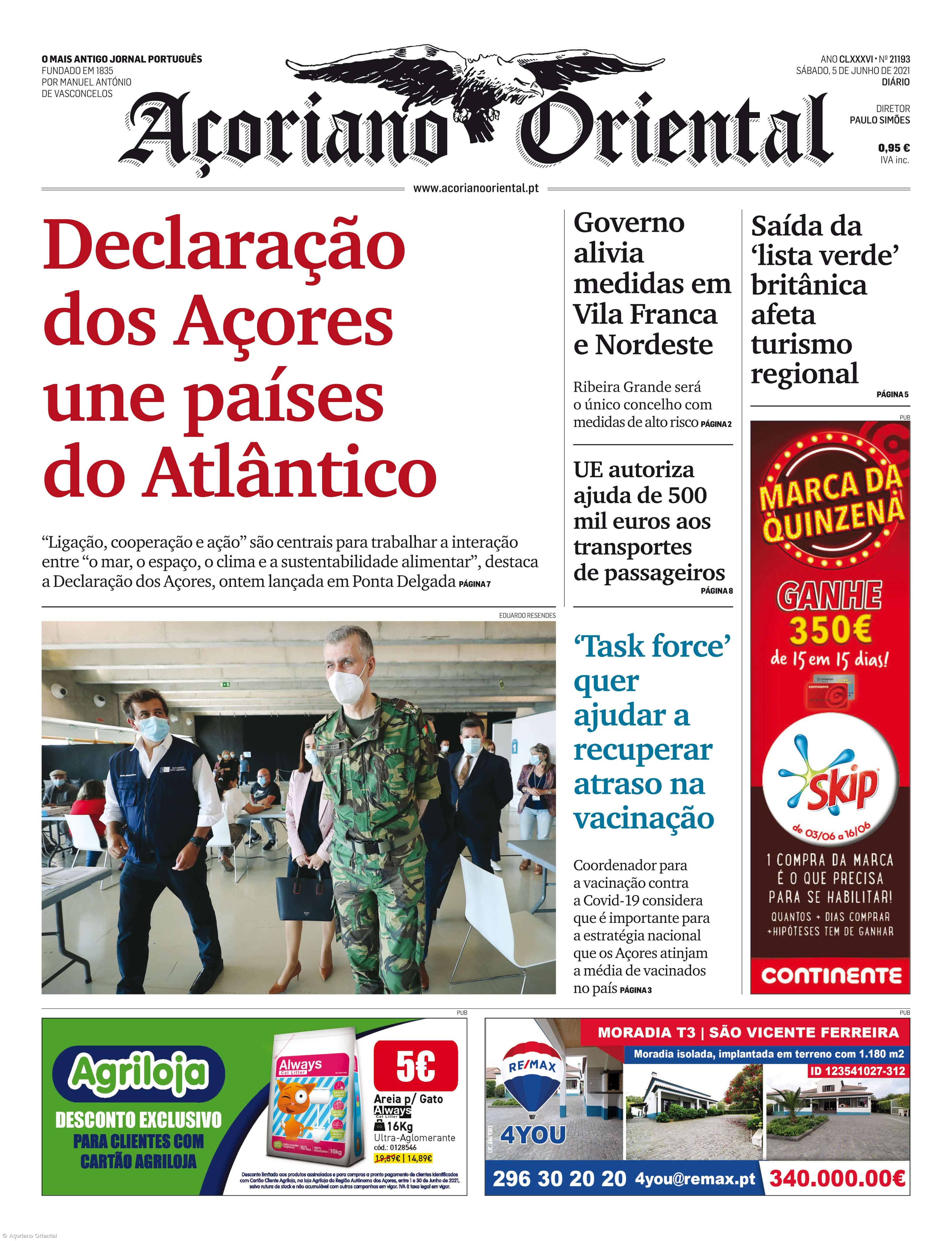 "Declaração dos Açores une países do Atlântico" é a manchete do Açoriano Oriental – Imagem 1