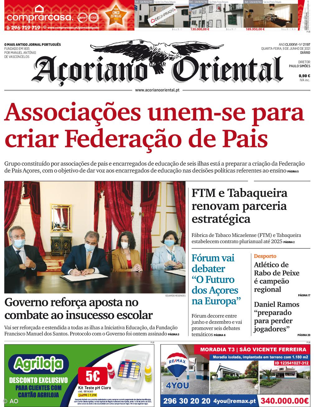 "Associações unem-se para criar Federação de Pais" é a manchete do Açoriano Oriental – Imagem 1