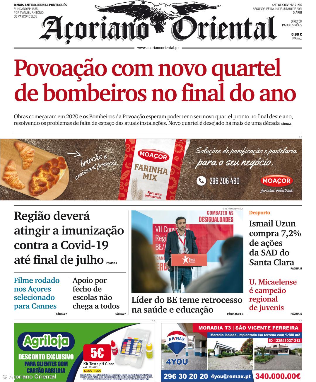 "Povoação com novo quartel de bombeiros no final do ano" é a manchete do Açoriano Oriental – Imagem 1