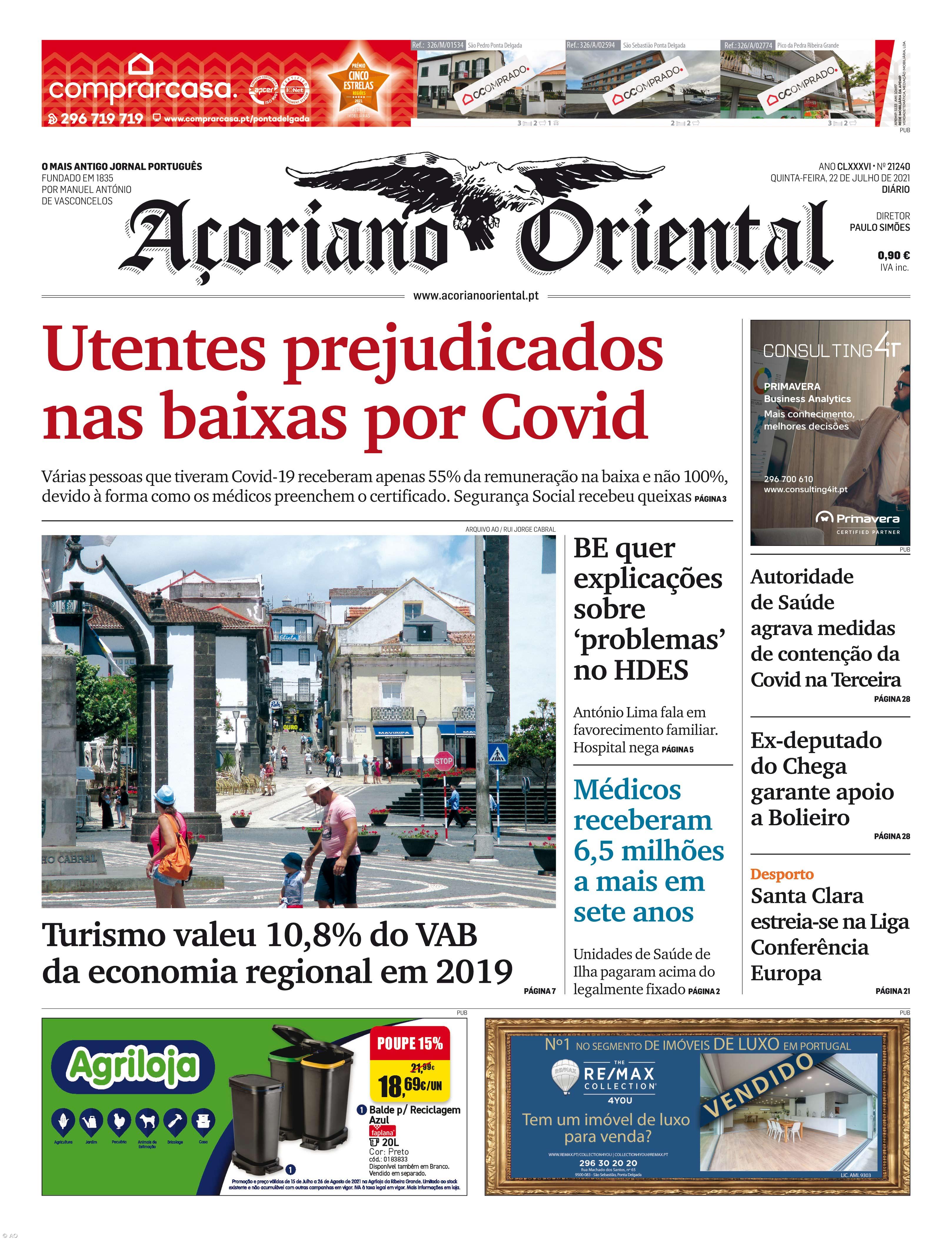 "Utentes prejudicados nas baixas por Covid" é a manchete do Açoriano Oriental – Imagem 1