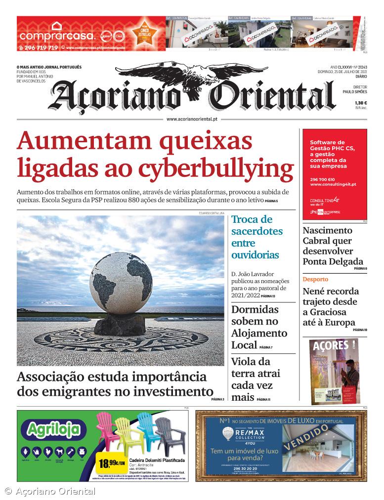 "Aumentam queixas ligadas ao cyberbullying" é a manchete do Açoriano Oriental – Imagem 1