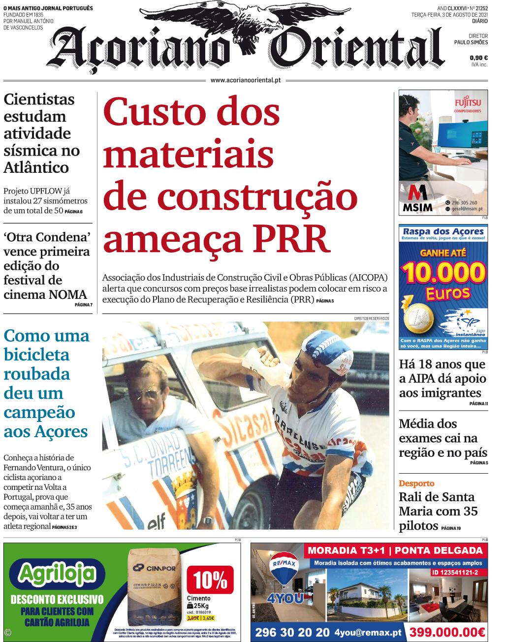 "Custo dos materiais de construção ameaça PRR" é a manchete do Açoriano Oriental – Imagem 1