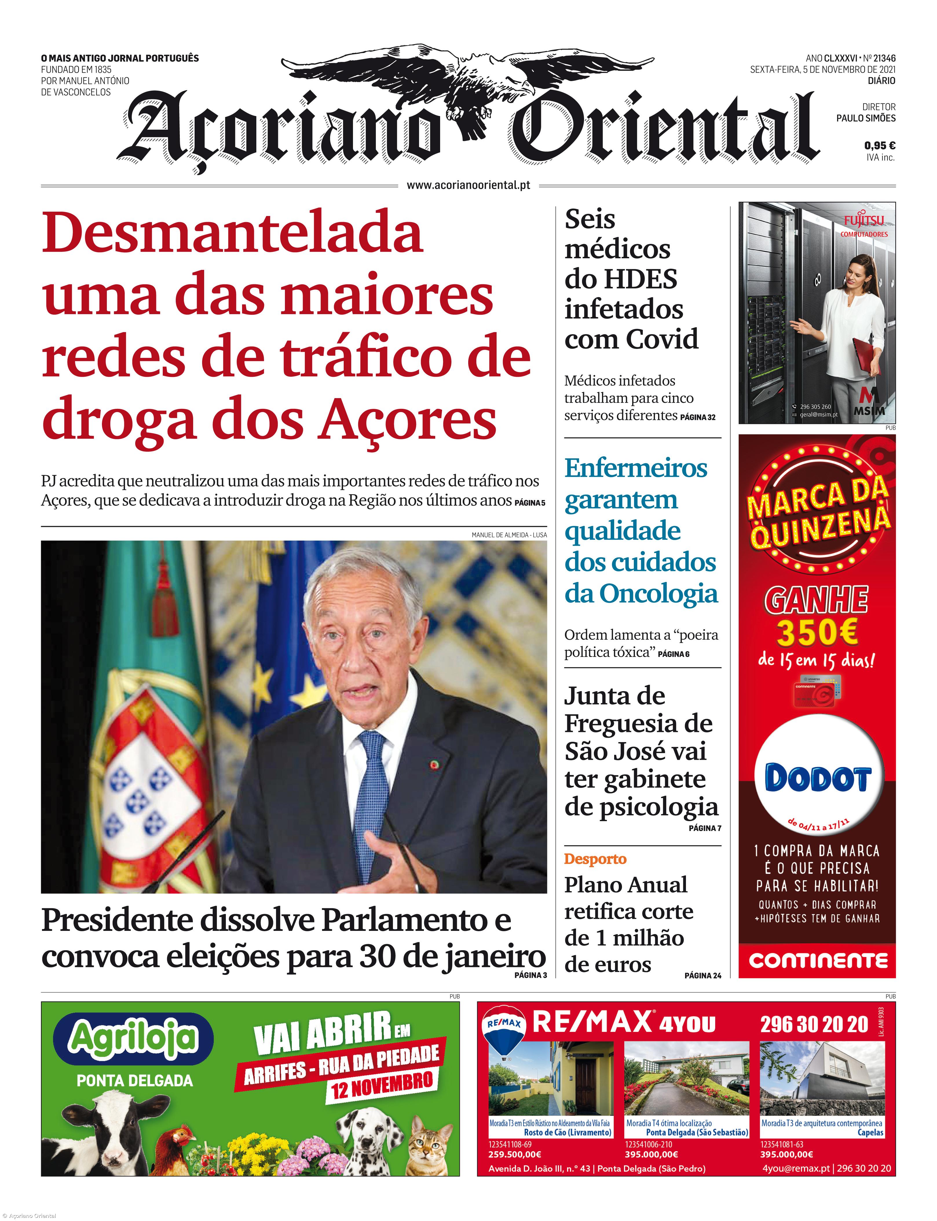"Desmantelada uma das maiores redes de tráfico de droga dos Açores" é a manchete do Açoriano Oriental  – Imagem 1