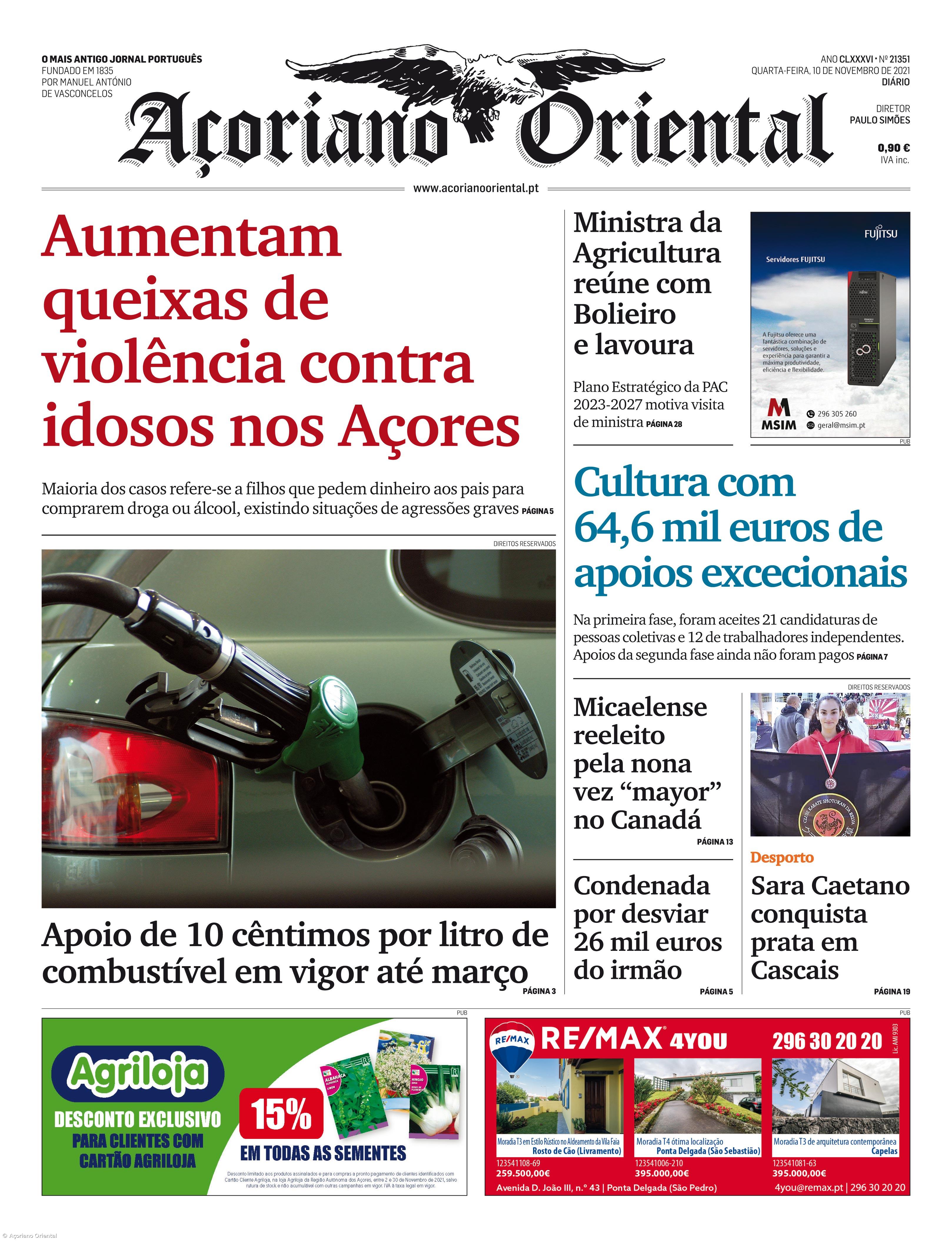 "Aumentam queixas de violência contra idosos nos Açores" é a manchete do Açoriano Oriental – Imagem 1