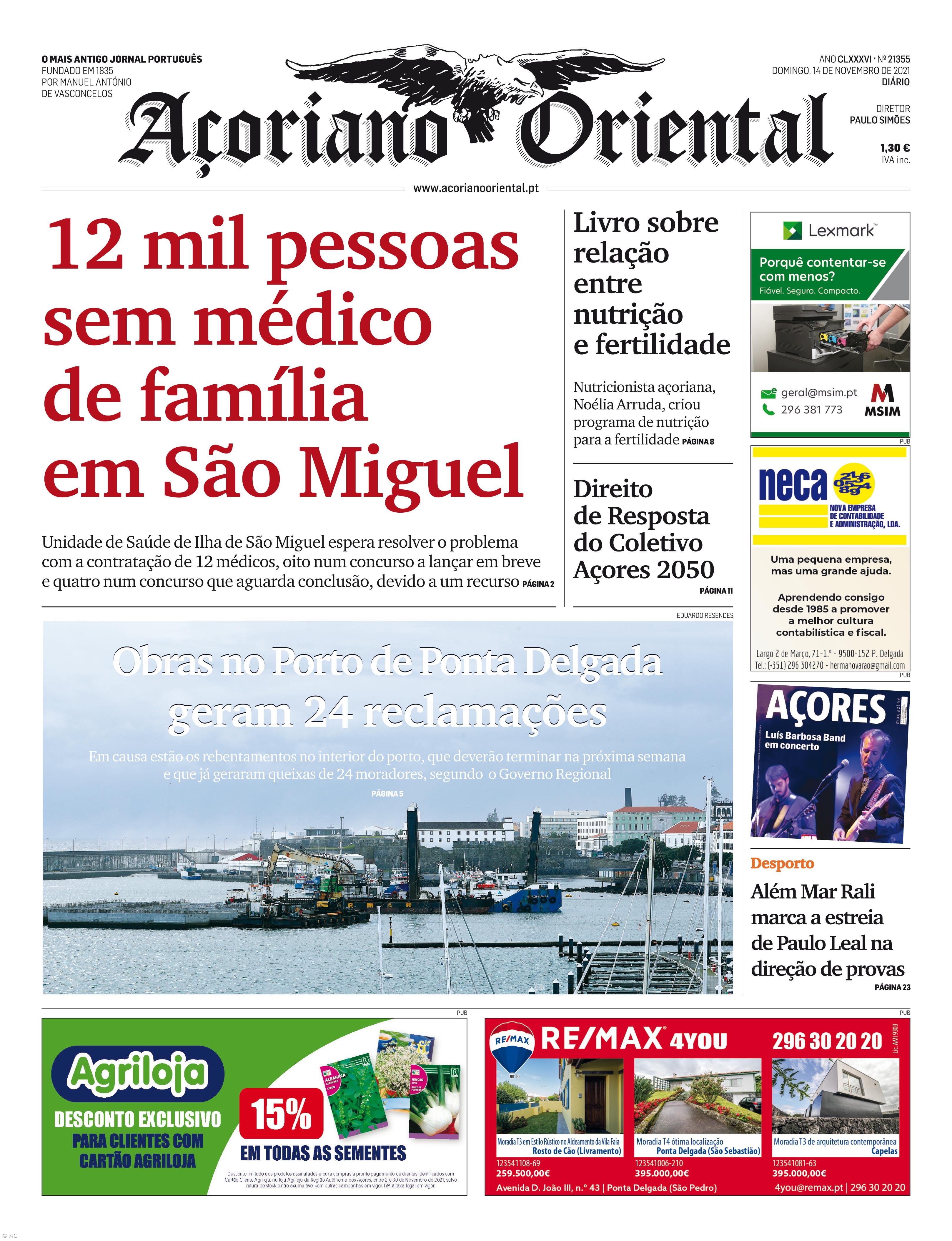 "12 mil pessoas sem médico de família em São Miguel" é a manchete do Açoriano Oriental – Imagem 1