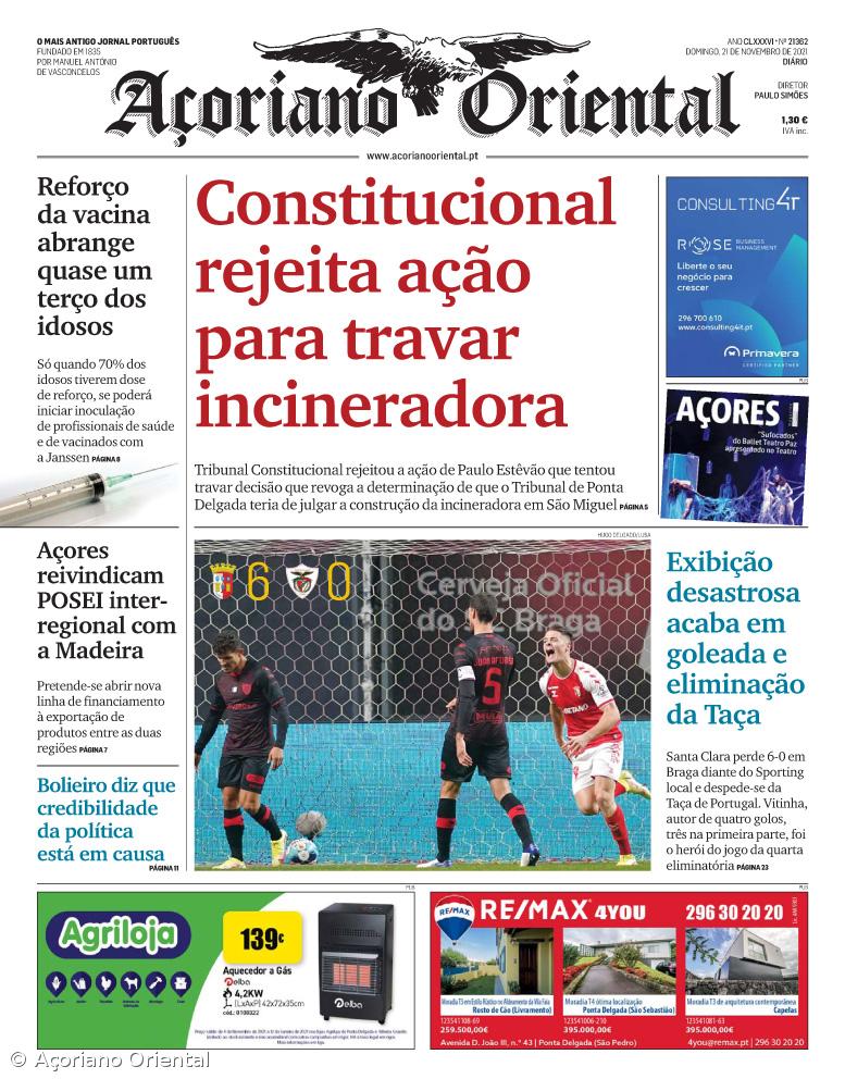 "Constitucional rejeita ação para travar incineradora" é a manchete do Açoriano Oriental – Imagem 1