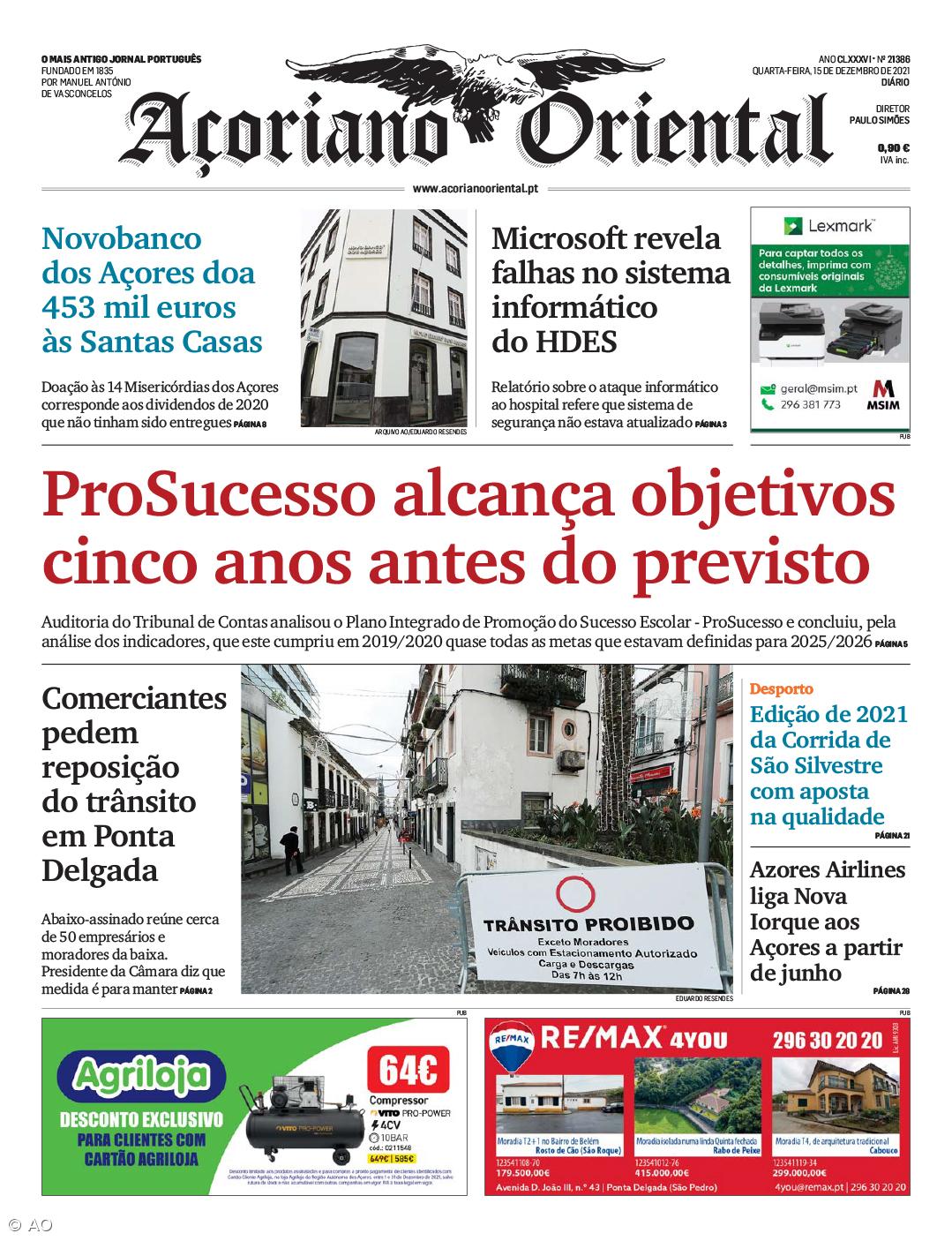 "ProSucesso alcança objetivos cinco anos antes do previsto" é a manchete do Açoriano Oriental – Imagem 1