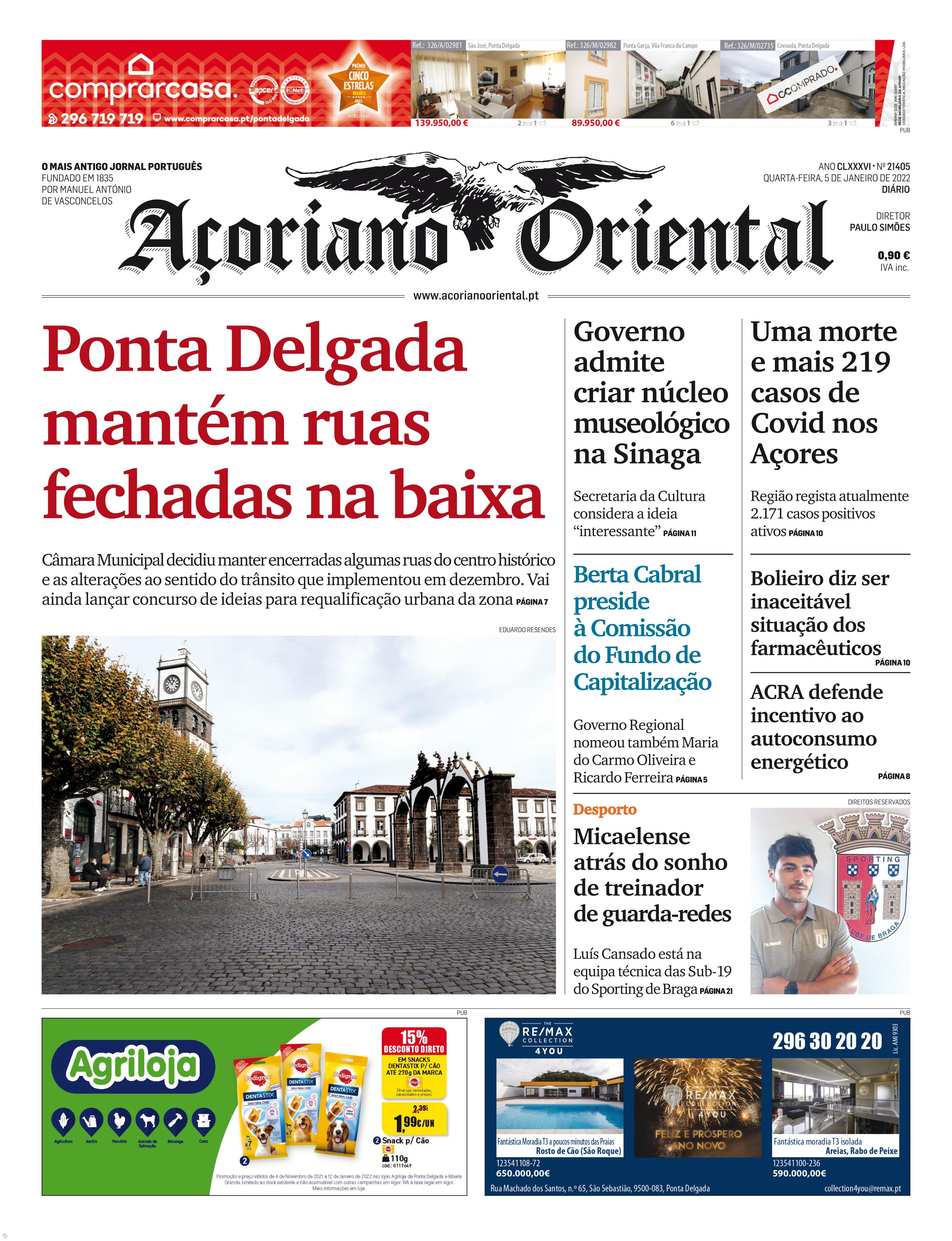 "Ponta Delgada mantém ruas fechadas na baixa" é a manchete do Açoriano Oriental – Imagem 1