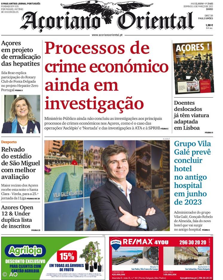 "Processos de crime económico ainda em investigação" é a manchete do Açoriano Oriental – Imagem 1