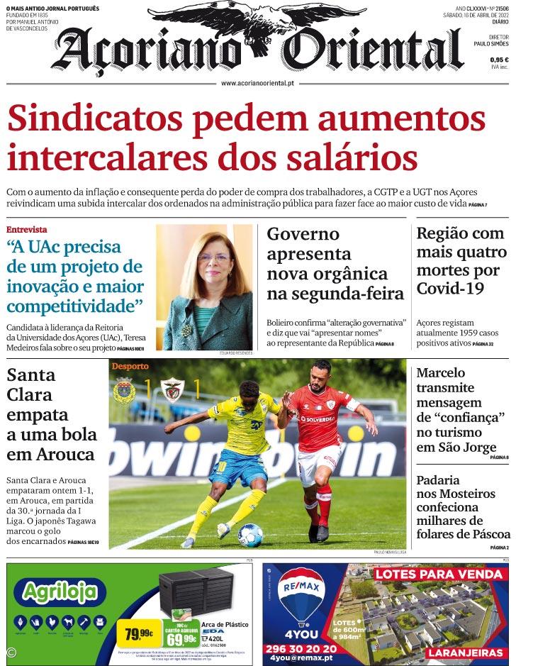 "Sindicatos pedem aumentos intercalares dos salários" é a manchete do Açoriano Oriental – Imagem 1