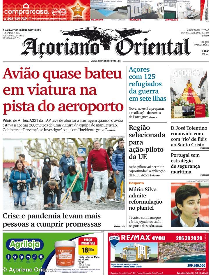 "Avião quase bateu em viatura na pista do aeroporto" é a manchete do Açoriano Oriental – Imagem 1